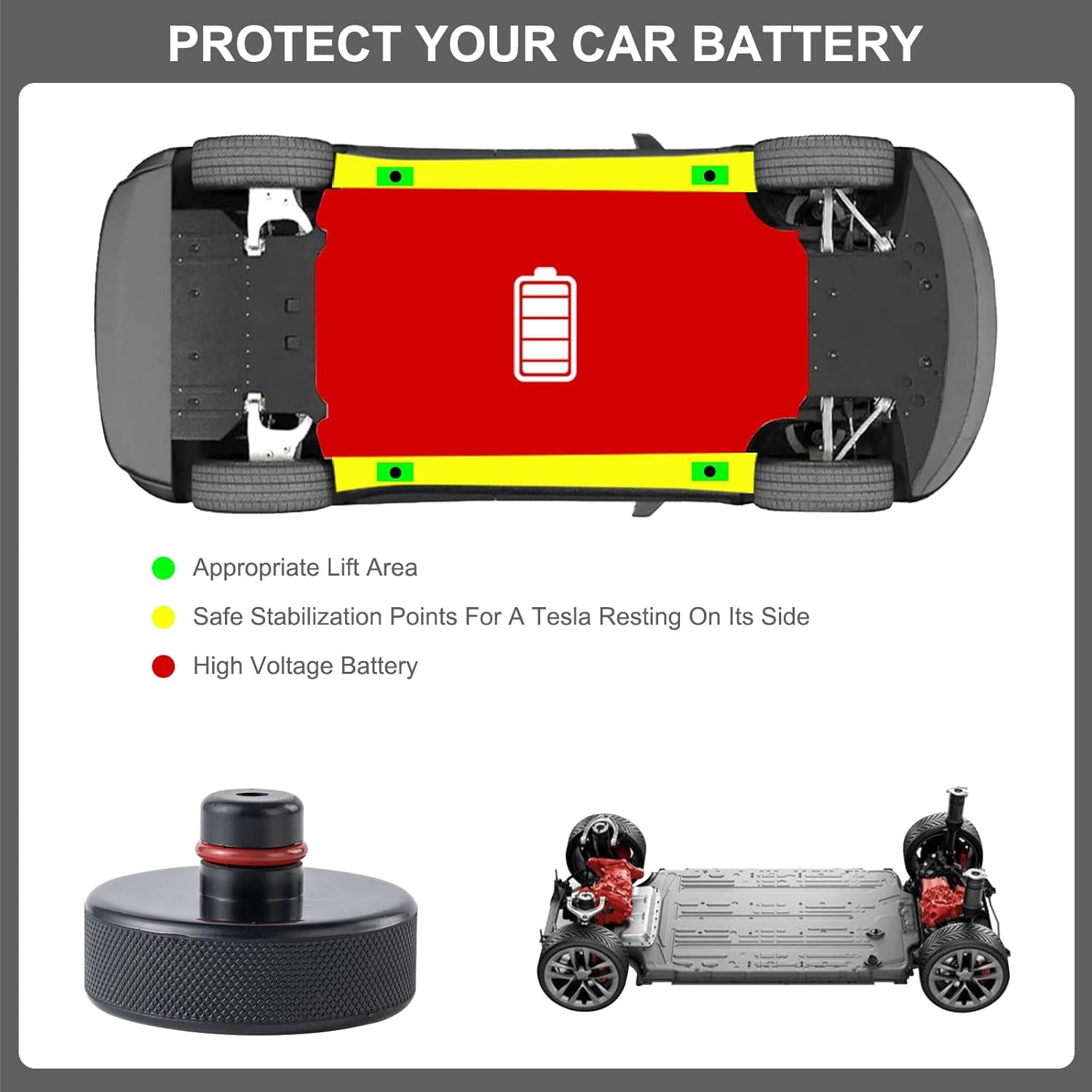Lifting Jack Pads Replacement, Upgraded Rubber Sturdy Jack Stands Pucks for Tesla Model 3/S/X/Y, 2016-2025 Lift Fixture Adapter with Protective Ring, Battery Protection, 2PCS