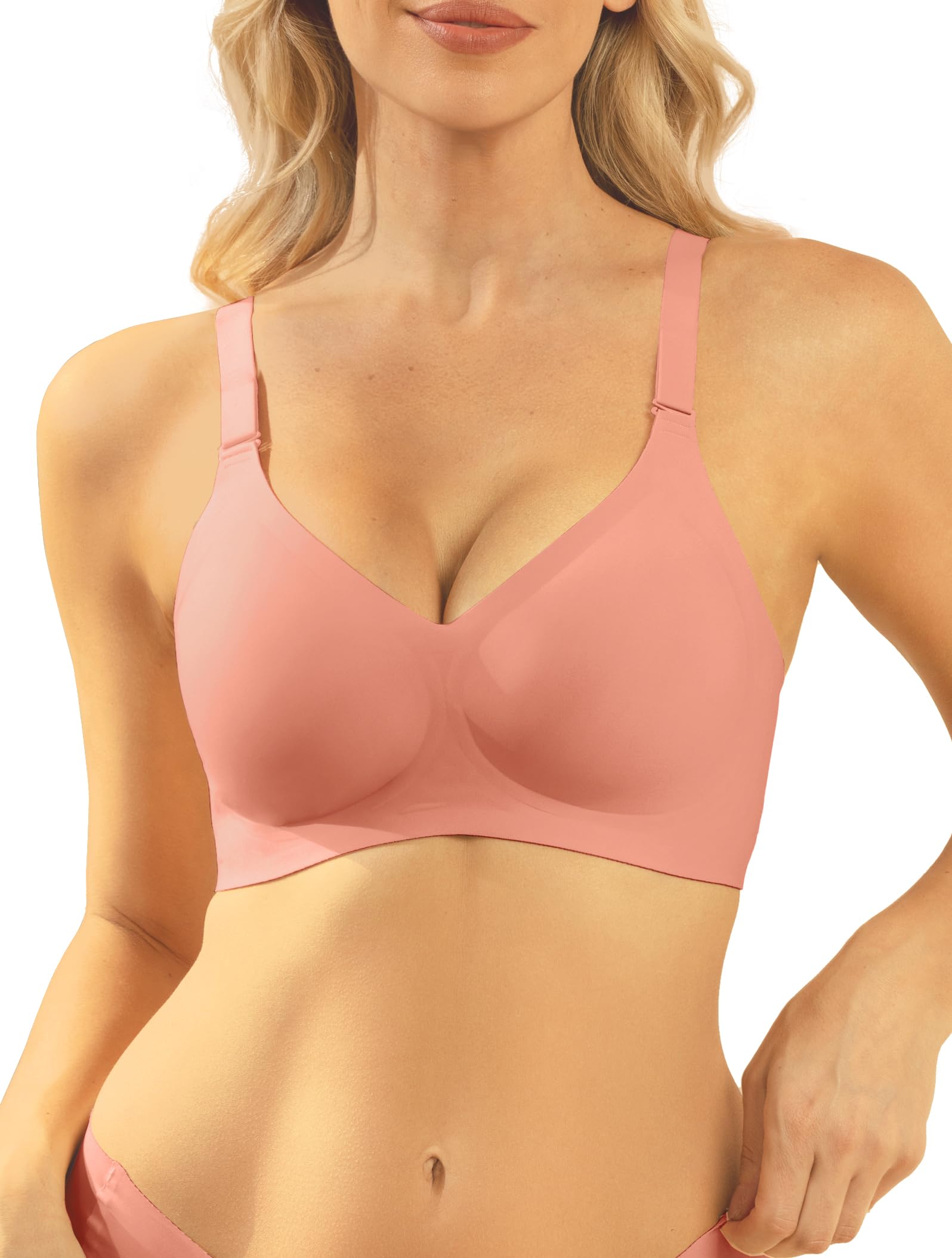 COMFELIE Women Wirefree Bras for Women Full Coverage No Underwire Everyday Bra Comfortable Wireless Padded Bralette Tea Red 2XL
