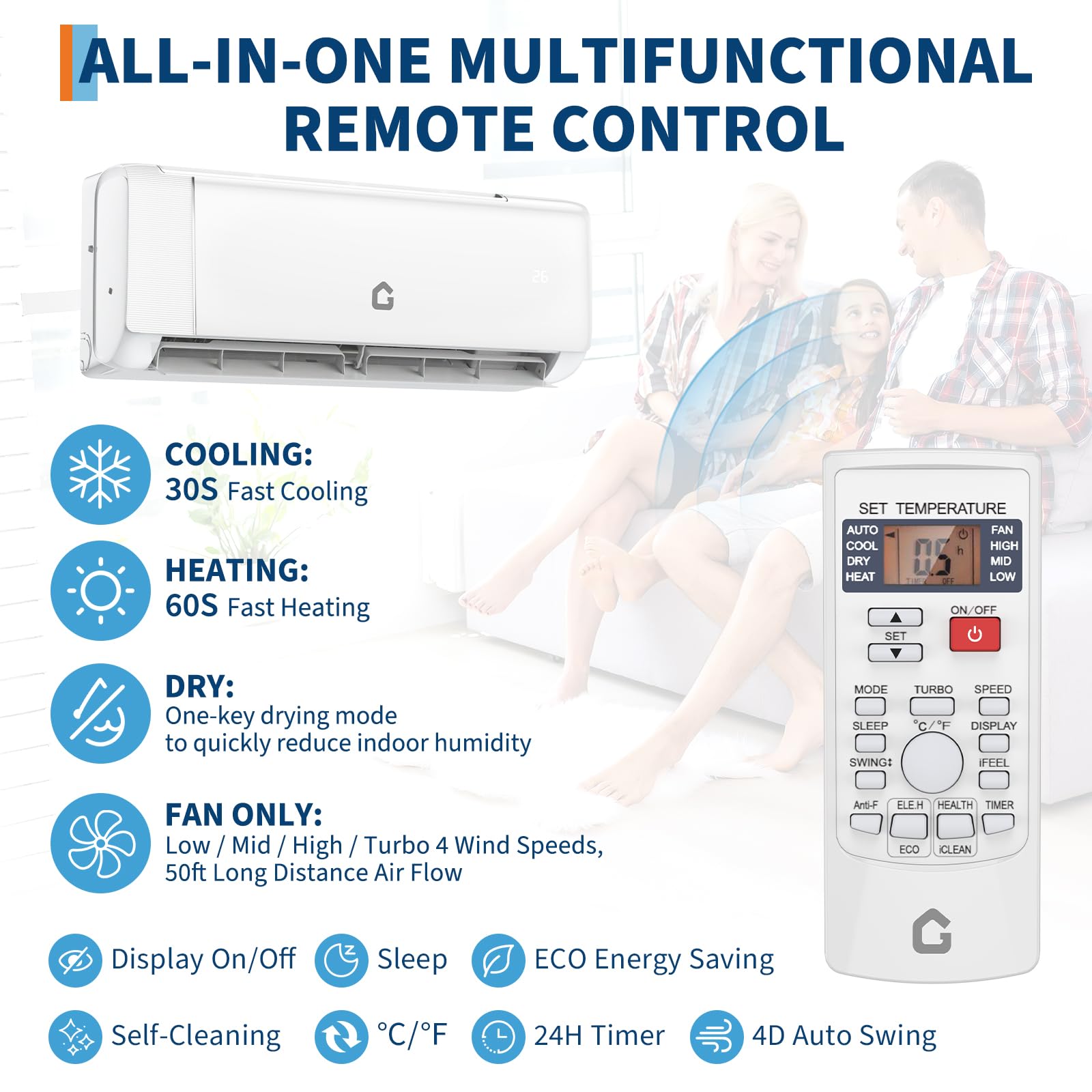 9000 BTU Mini Split Air Conditioner, 18.5 SEER2 208-230V Split Unit Ac and Heat Cool Up to 450 Sq.Ft, Ductless Air Conditioner w/Complete Installation Kit,Remote,2.0 Wifi Control,Low Noise - Detailed View