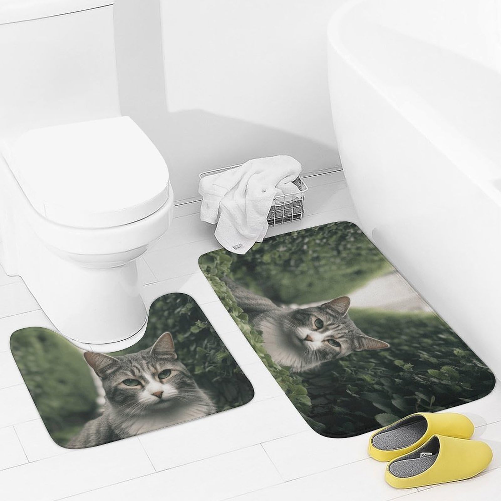 Tapis de toilette antidérapant doux lot de 2 tapis de bain absorbants chat en microfibre