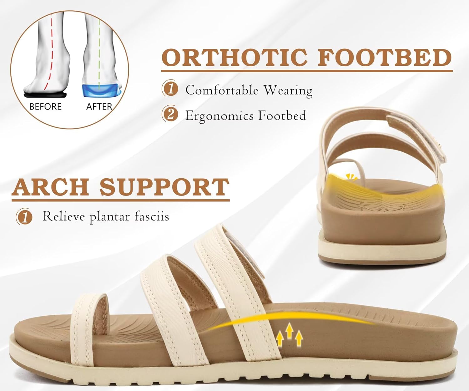 KuaiLu Womens Slides Sandals with Plantar Fasciitis Arch Support Fashion Comfort Adjustable Flat Sandals Ladies Lightweight Orthotic Slip on Sandals - Image 4