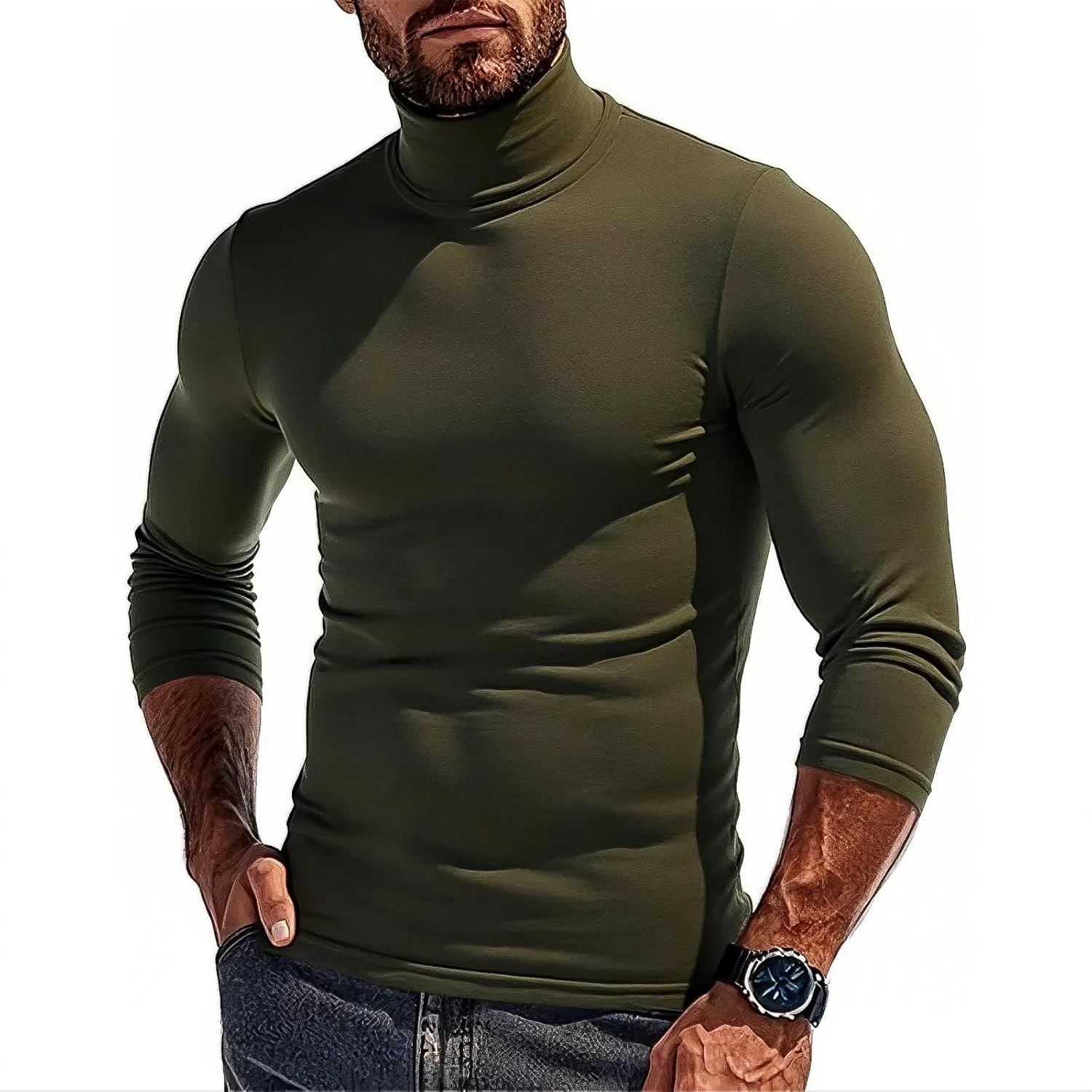 Ymosrh Men's Long Sleeve Basic Solid Turtleneck Slim Fit Fall Winter Soft Knit Sweater, S-2XL