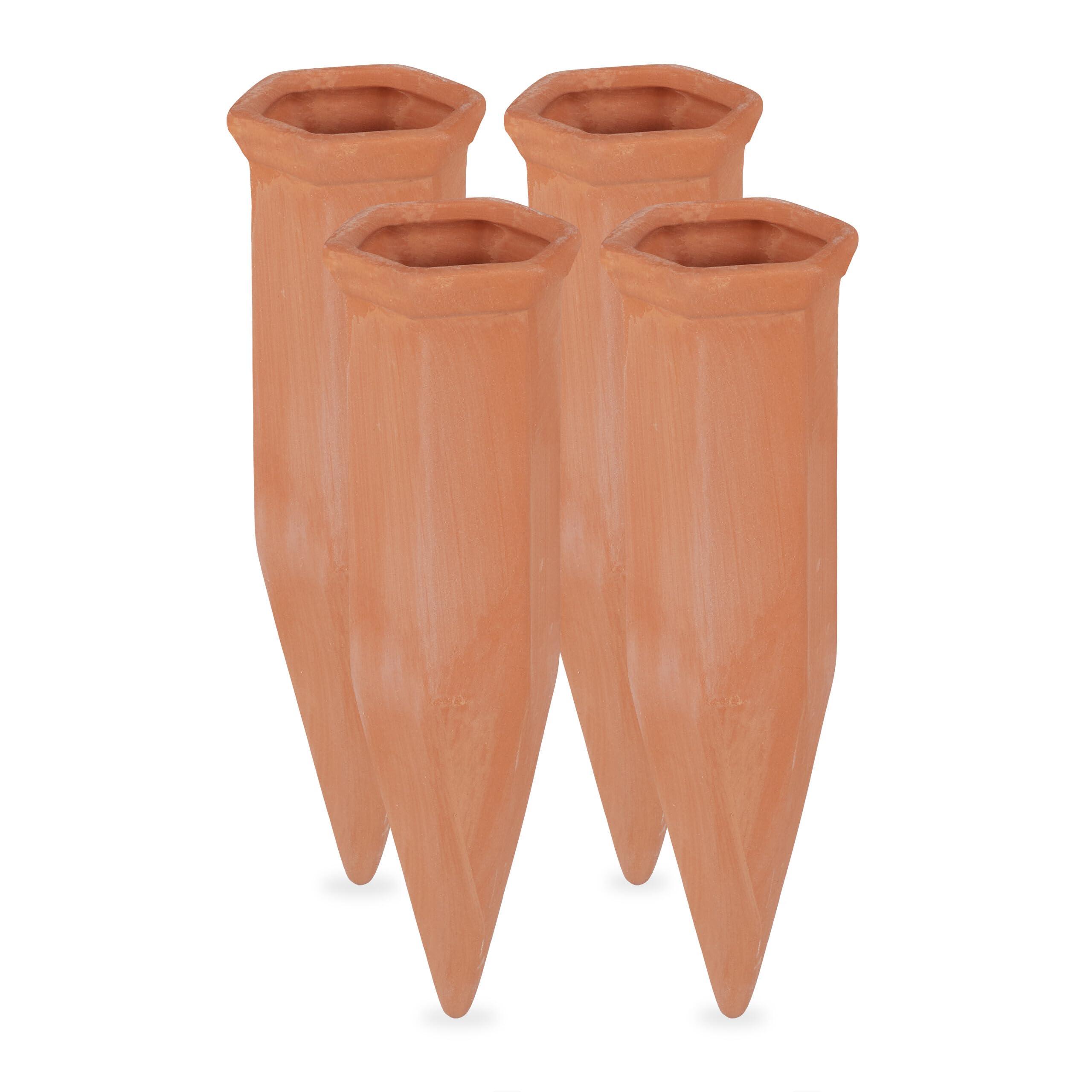 Relaxdays Clay Watering Cones, Set of 24, Plant Irrigation Kit, 1.5 L Bottles, 17 x 5.5 x 5 cm, Terracotta
