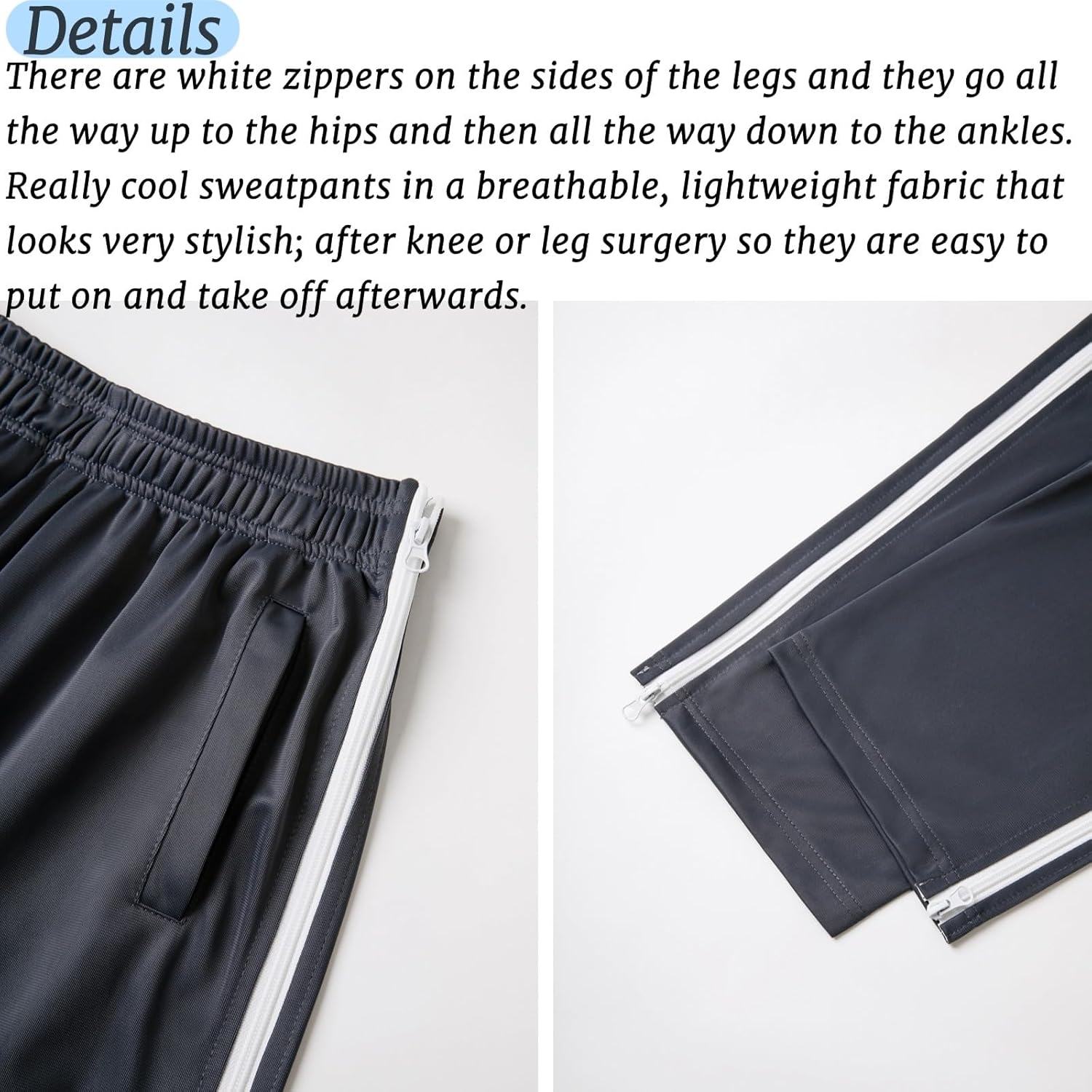 AIFARLD Tear Away Pants for Men Side Zippers Mens Sweatpants with Pockets for Basketball Knee/Leg Post-Surgery - Image 4