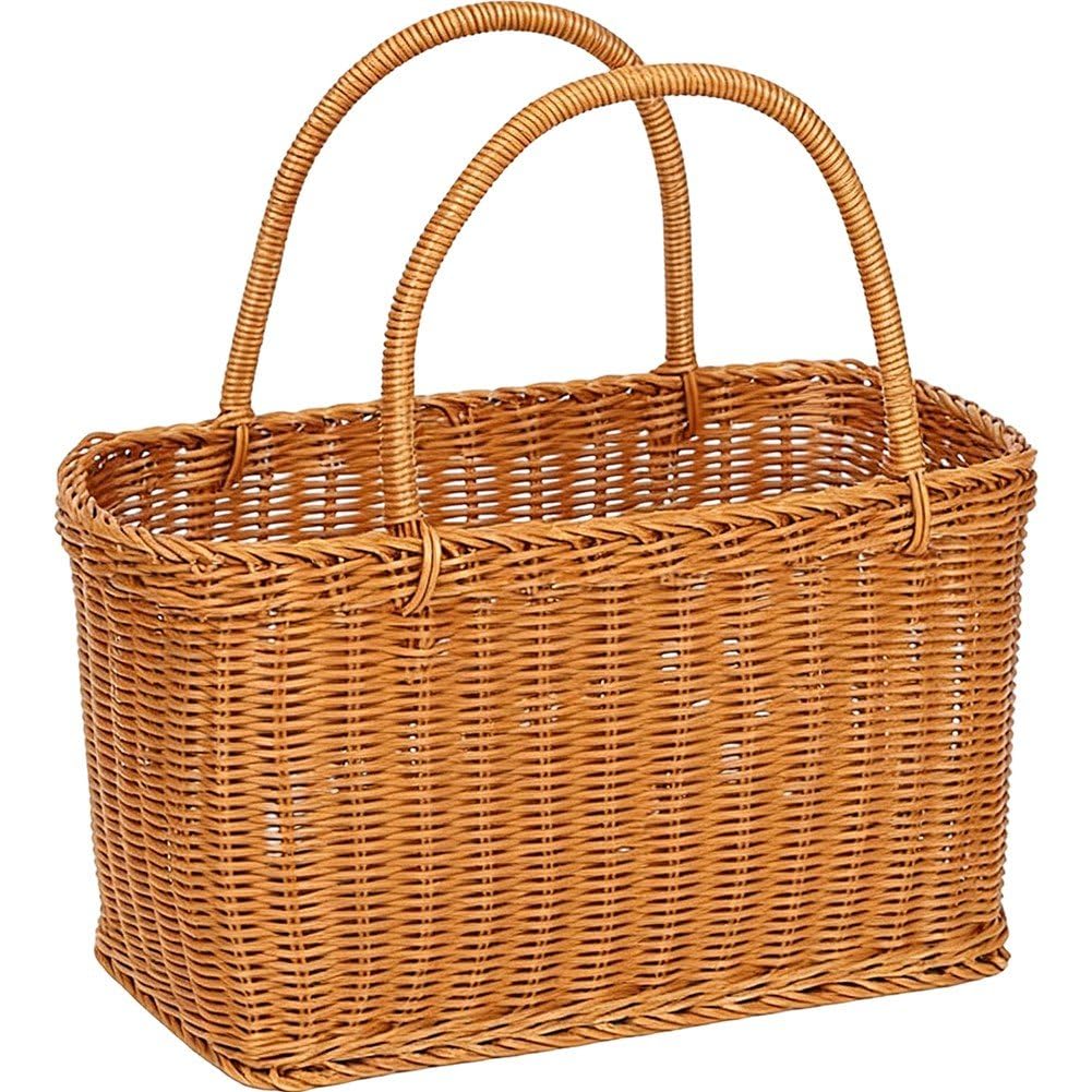 Stakee Braided Shopping Basket Mushroom Basket Wicker Storage, Rattan Fruit Vegetable Harvest Basket with Handle for Picnic