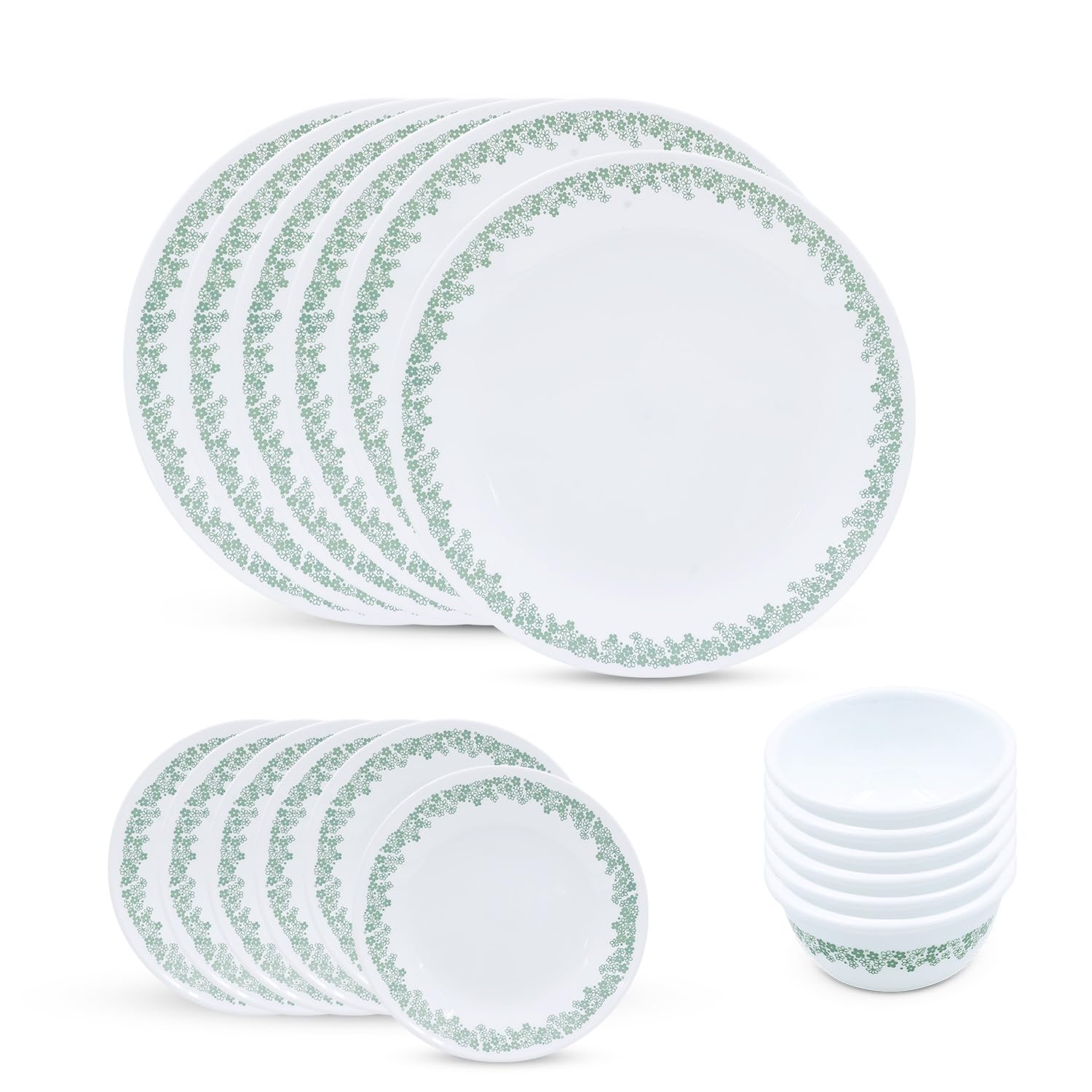 CORELLE Spring Blossom Mint 18 Pcs Dinner Set for Family of 6 | Plates & Bowls for Dining| Vitrelle 3 Layer Glass| Lightweight Non-Porous Surface Crockery | 1-Year Warranty on Chip, Break & Scratch-image-3