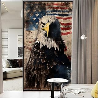 American Flag Eagle Stained Glass Window Film Vintage Wildlife Bird Animal Privacy Window Film Glass Door Covering Non-Adhesive Window Stickers for Bathroom Kitchen 17.7Wx23.6L
