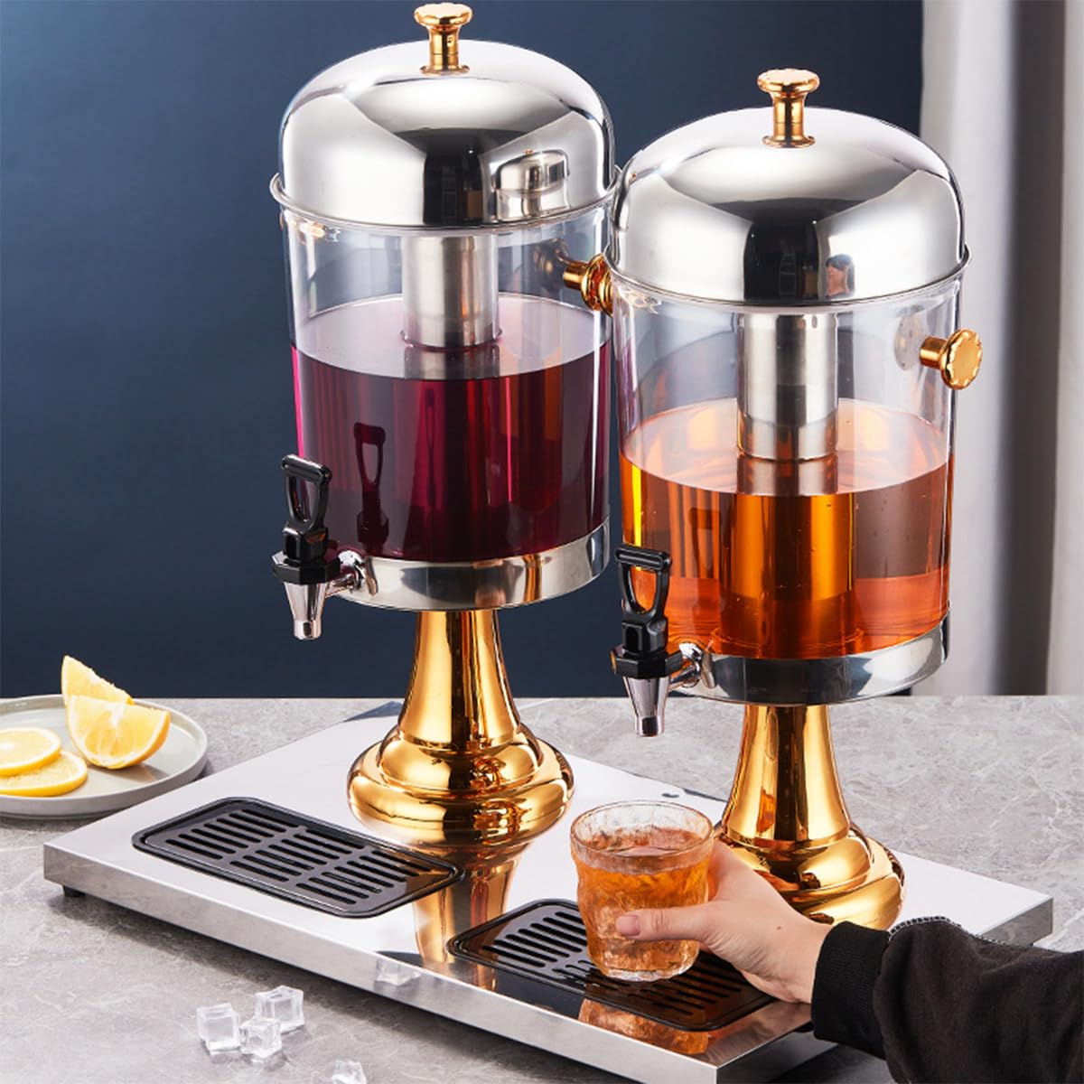 Dispensadores de Bebidas para Fiestas, desayunos, bufés, Bares, hoteles, Acero Inoxidable de 16/24 L, dispensador de té y Agua, Plateado (16 L), Plateado (16 L), Dorado (16,Gold-16L