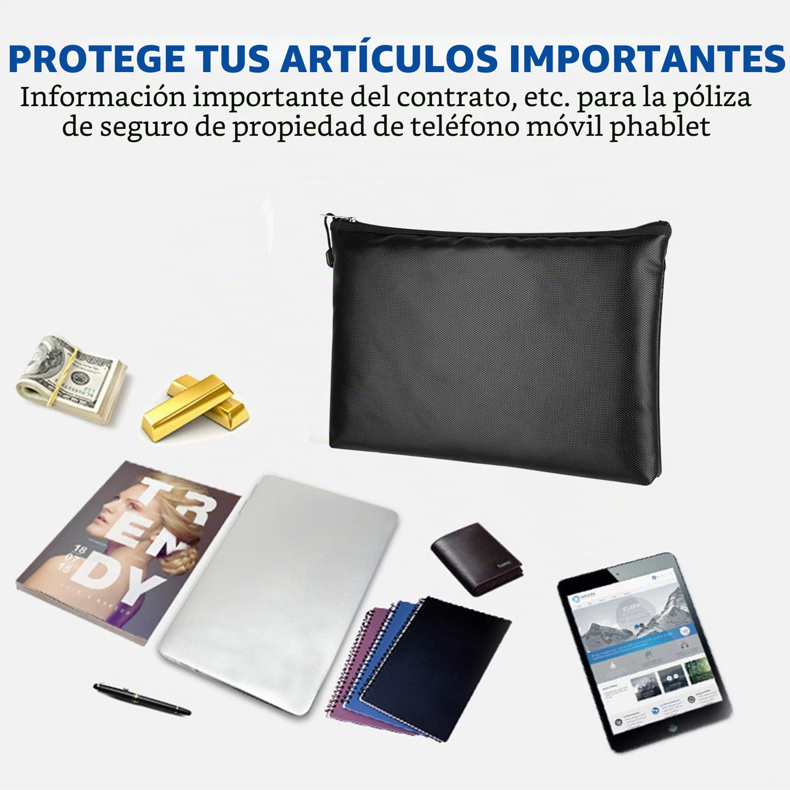 Bolsa de documentos, caja fuerte, ignífuga, impermeable, ignífugo, para documentos A4, bolsa de almacenamiento con cremallera (2 unidades 34 x 25 cm)