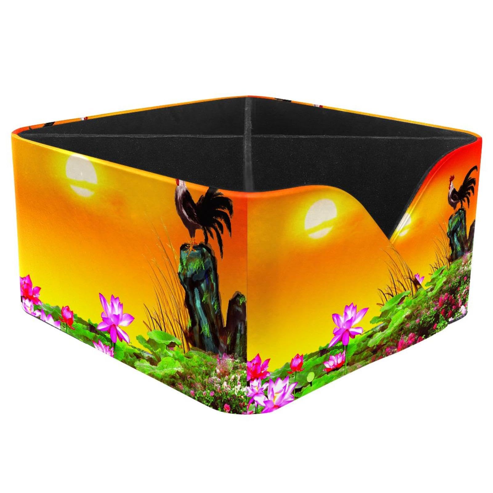 KengjuTesu Rooster Cock Crows Desktop Organizer Pen Holder, Rectangular Pencil Cup for Office, Study and Makeup Stations