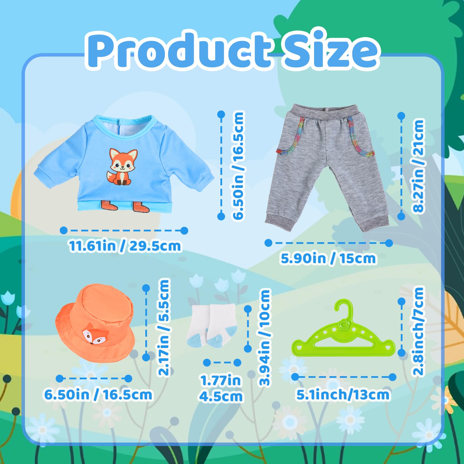 5 Pcs Baby Doll Clothes for 14-18 Inch Doll, Baby Doll Accessories for 35-45cm Dolls - Image 2