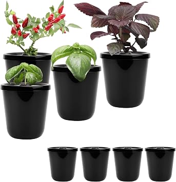 Kratky Method Hydroponic Planter Kit, 8 Hydroponic Planter Plus 24 Growing Sponges for Herbs, Hydroponic Mini Buckets for Windowsill Herb Garden, Hydroponic Growing System for Vegetables Black