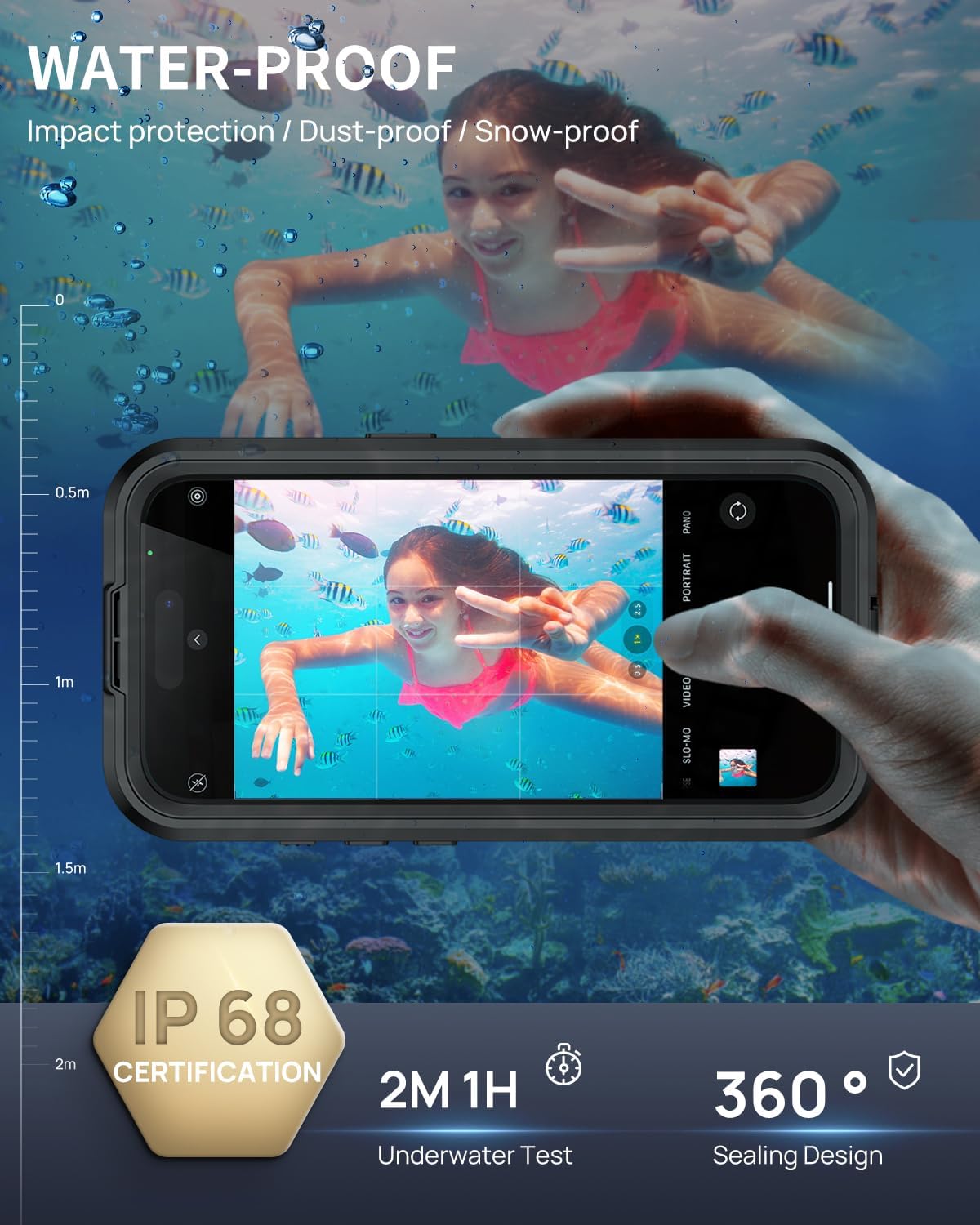 Lanhiem Magnetic for iPhone 17 Pro Max Case, IP68 Waterproof Dustproof, Built-in Screen Protector [Compatible with Magsafe] Heavy Duty Rugged Cover Full Body Phone Case, 6.9 inch, Black - Image 2