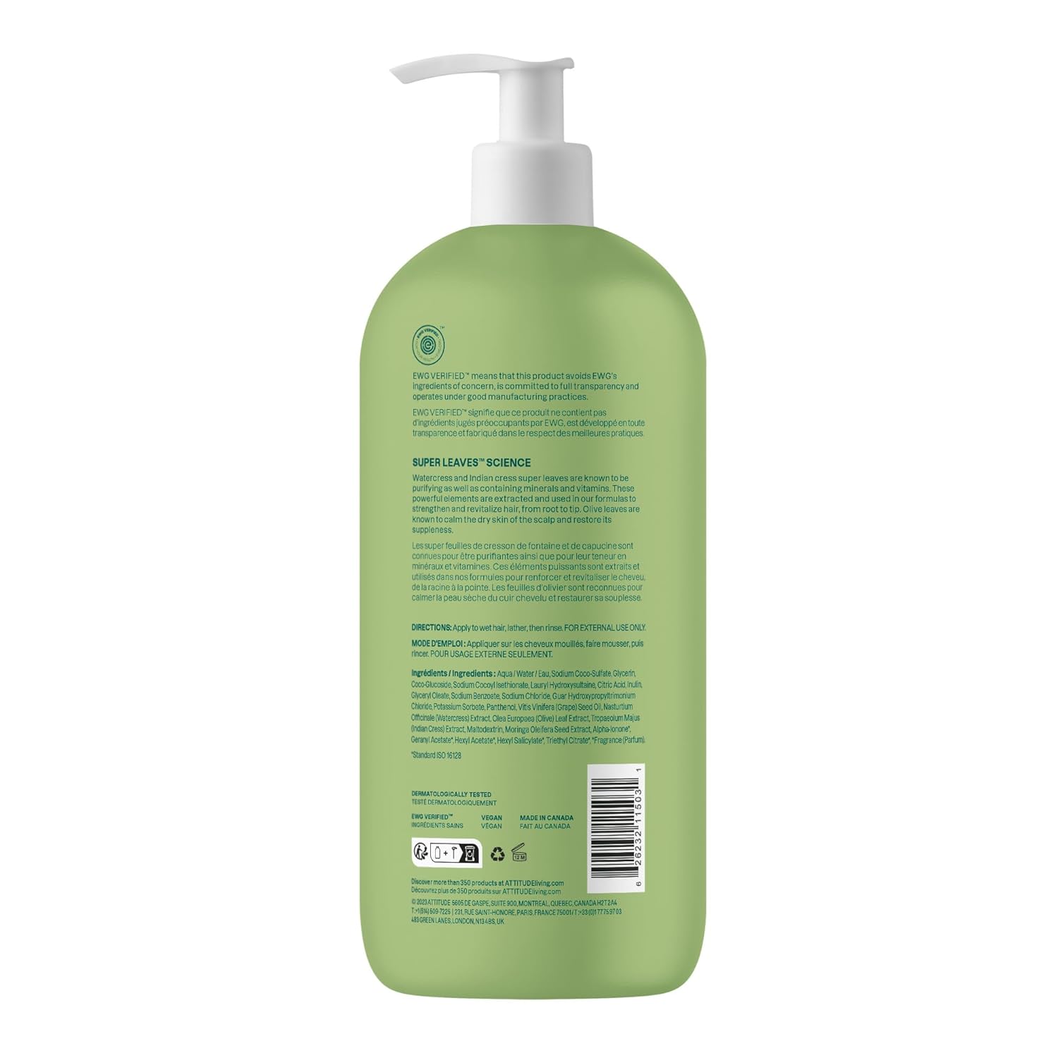 ATTITUDE Nourishing Hair Shampoo, EWG Verified, For Dry and Damaged Hair, Naturally Derived Ingredients, Vegan and Plant Based, Grapeseed Oil and Olive Leaves, 32 Fl Oz - Image 8
