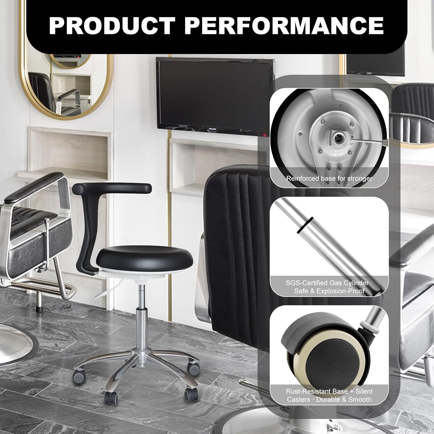 Adjustable Rolling Stool with Back Support – Ergonomic Dental Chair for Dentists, Hygienists, Assistants, Premium Comfort, Smooth Mobility & Durable Design for Long Shifts (Black)