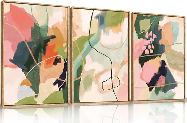 Colorful Abstract Framed Canvas Wall Art Set,Modern Multicolor Pastel Mi...