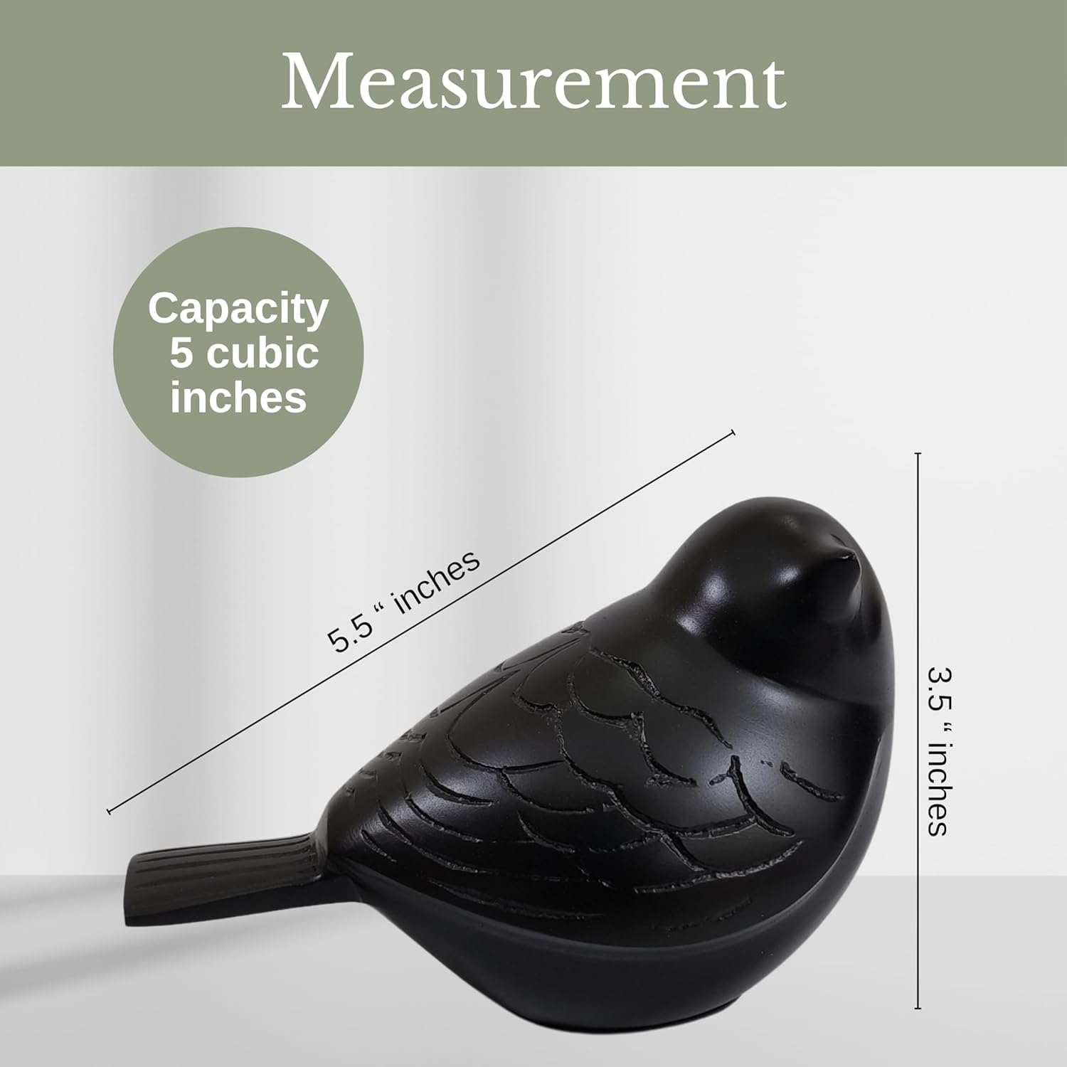 Bird Urn Small Keepsake Cremation Urn for Human or Pet Ashes, Premium Quality Memorial for Beloved Pets & Loved Ones, Durable Solid Design for Women (Black, Small, Solid)