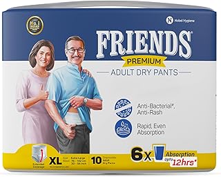 Friends Premium Adult Diaper XL Size Pants | 10 Count (Extra Large) | Waist 30-56 inch |12 Hrs Protection | Leakproof | Qu...