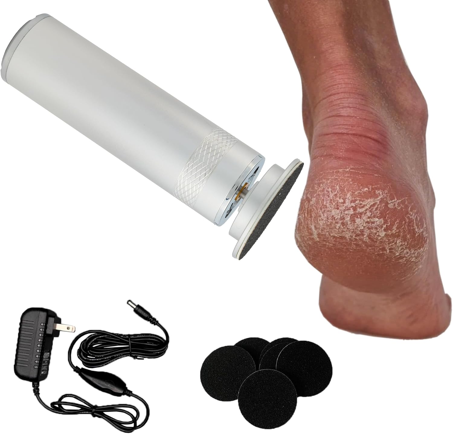 High Power Electric Foot Callus Remover, 2026 Upgrade with 100-inch Extra-Long Cord and 60 Replaceable Sandpaper Discs, Electric Foot File for Cracked Heels and Dead Skin, Black