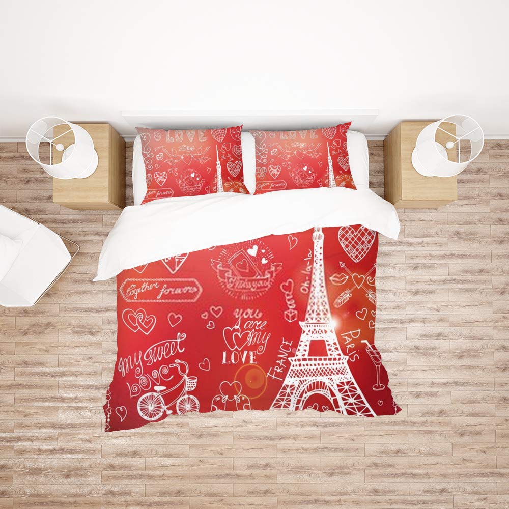 Parure de lit facile d'entretien et ultra douce motif Paris Amour housse de couette simple