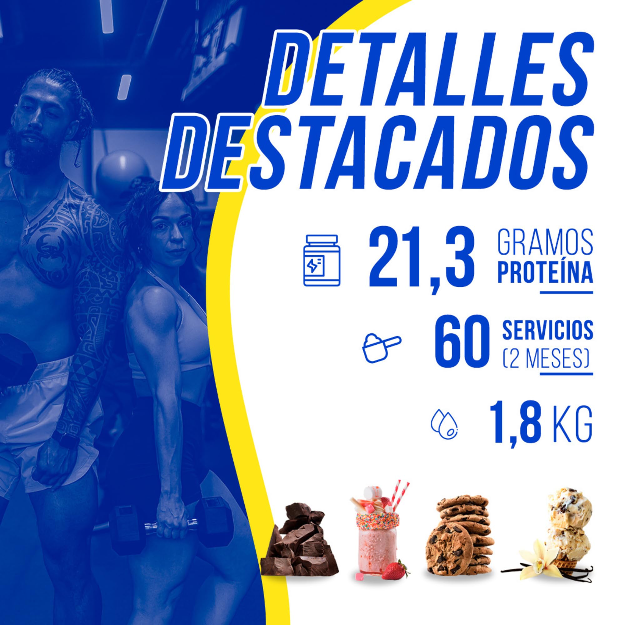 Whey Protein | Aumenta la Masa Muscular y Fuerza | Proteinas Whey | Evita el Catabolismo | Sabores Deliciosos | Contiene Creatina (1.8kg - Cookies)