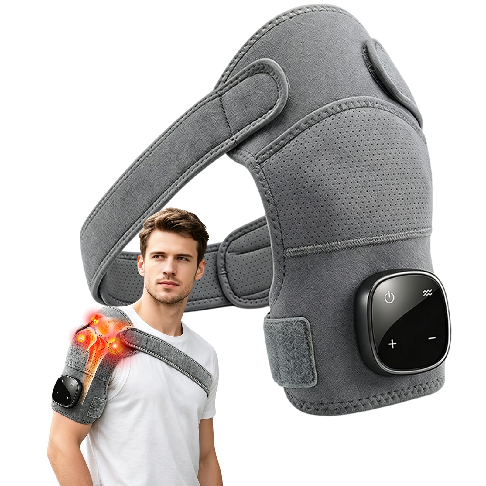 Schultermassagegerät,Nacken Schulter Massagegerät Gerät mit Vibration und Wärme,Kabellose Schultermassageauflage mit LCD Touchpanel für Zuhause und Büro,Beheizte Schulterbandage für Damen und Herren