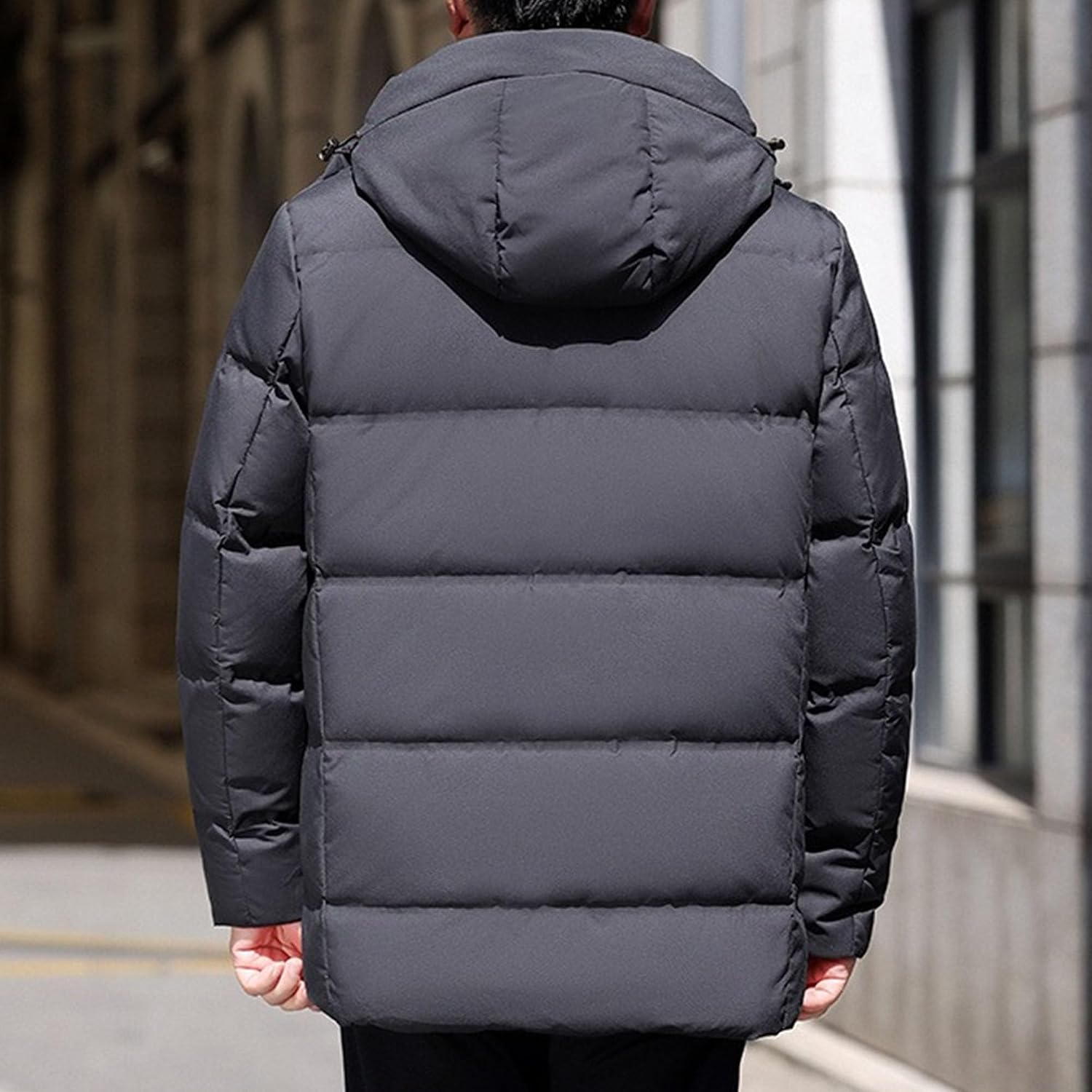 Men's Hooded Puffy Quilted Jacket Winter Warm Quilted Padded Down Coat Windproof Full Zip Thicken Outerwear
