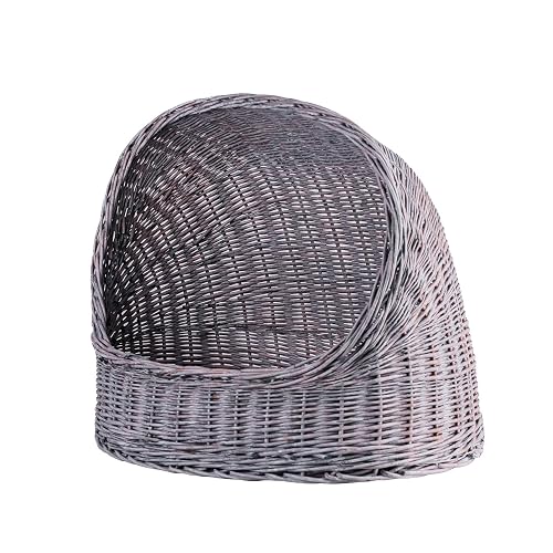 e-wicker24 Alles aus Weide Caseta de mimbre ovalada para gatos, cesta para gatos de mimbre