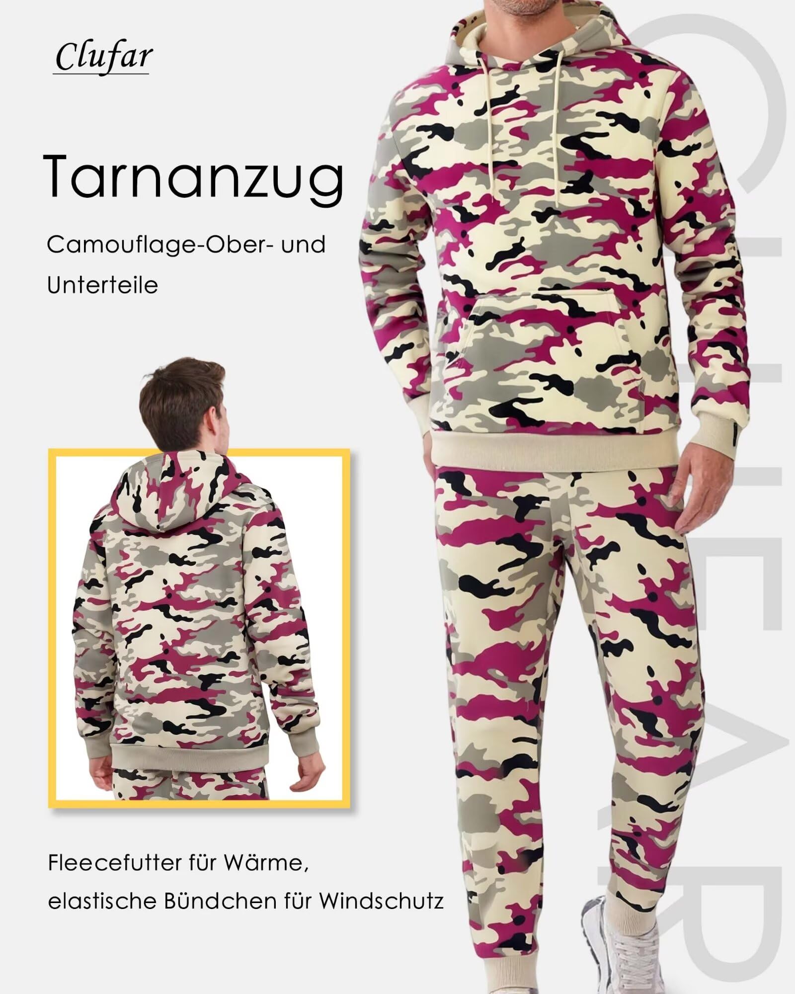 2 Piezas Hombre Chándal Invierno Chandal Hombre Completo Polar Conjunto de Chándal Camuflaje para Otoño Casual Deporte,S-2XL