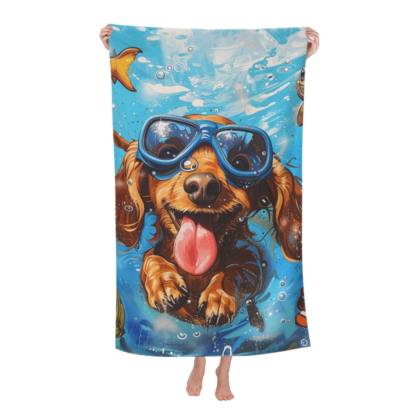 HLBSDM Underwater Dog Beach Towel Fun Animal Sand Free Microfiber Bath Towel Ultra Soft Quick Dry Pool Towel Absorbent Towel Lightweight Towel Gifts for Outdoor Bathroom Swimming Decor 31inx51in