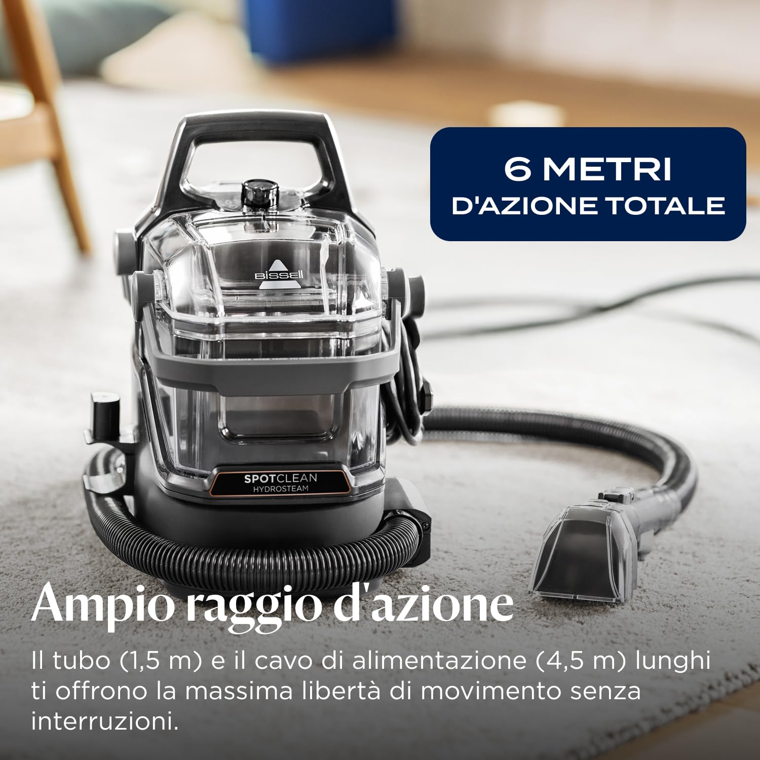 BISSELL SpotClean HydroSteam, Lavatappeti, Pulitore a Vapore con Tecnologia HydroSteam, Lava Tappezzeria per Tappeti, Auto, Divani, Moquette, Materassi e Altro, Potente Motore da 1000W, 3689N