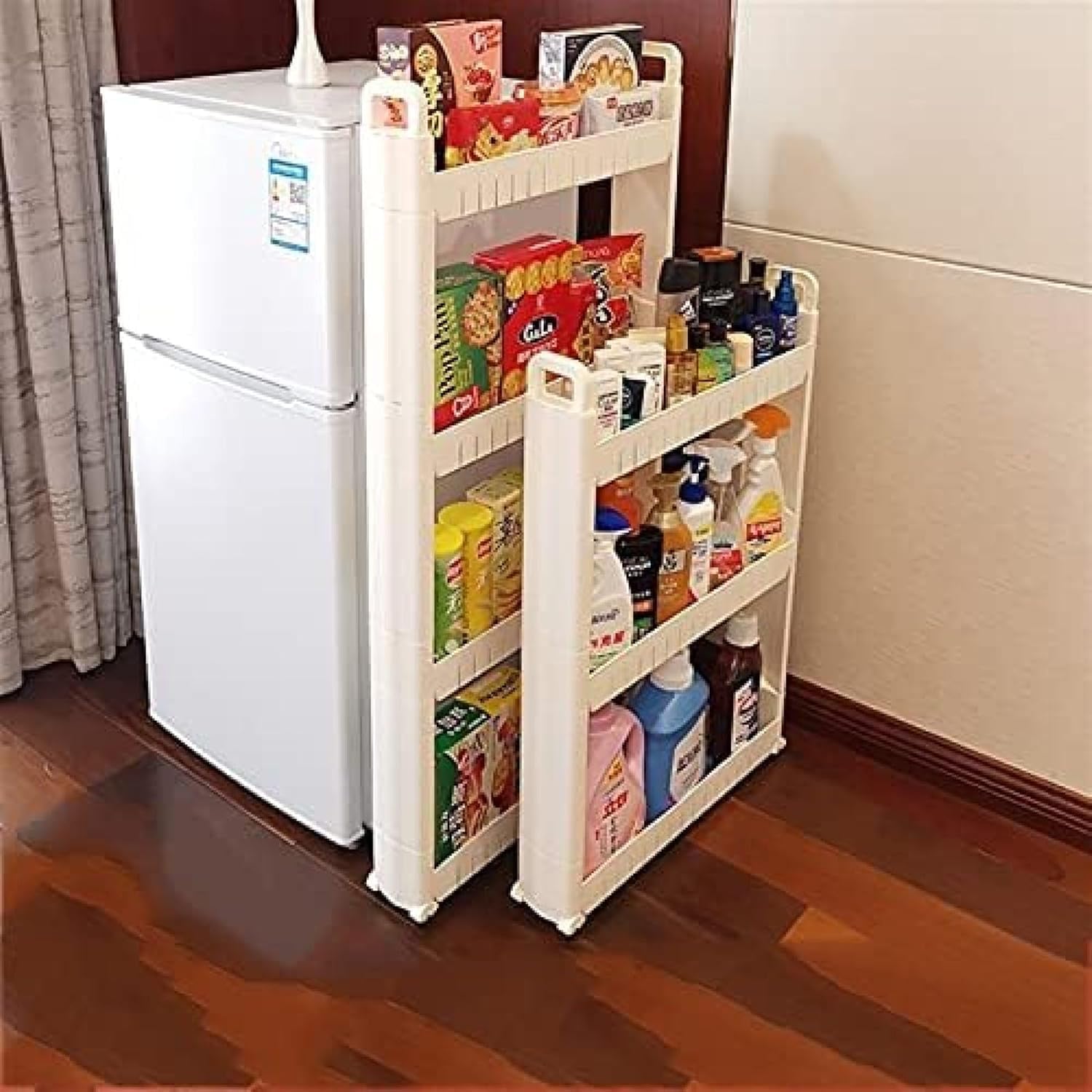 Carrello Portaoggetti con Ruote da 10 Cm, Portaoggetti Stretto per Bagno, Carrelli da Cucina su Ruote, Portaoggetti Laterale Ultra-Stretto, Ivory, 3 Layers-1