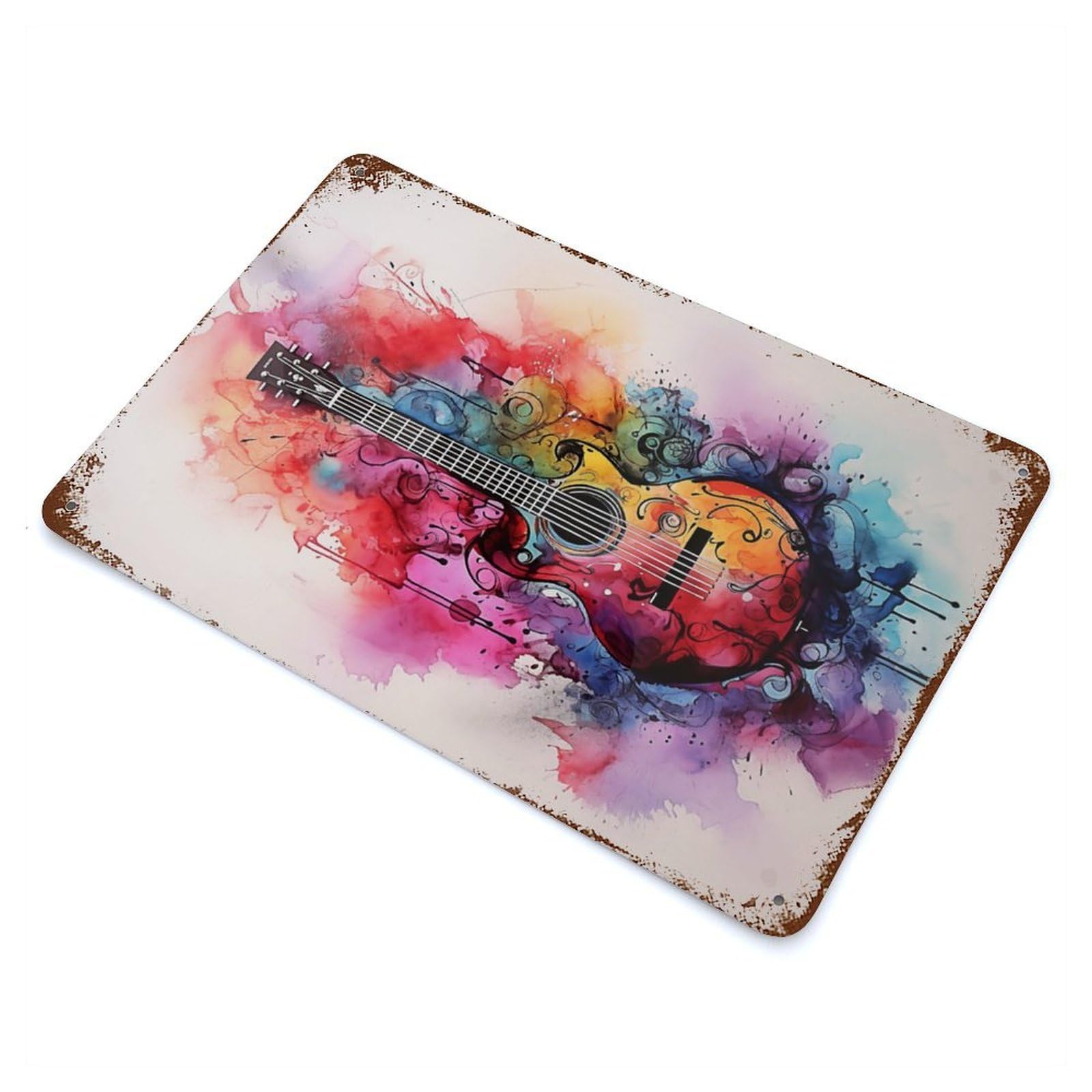 Rainbow Guitar Vintage Rust Metal Sign 11.8"x7.9", Ideal for Basement, Hobby Room And Garage Decor