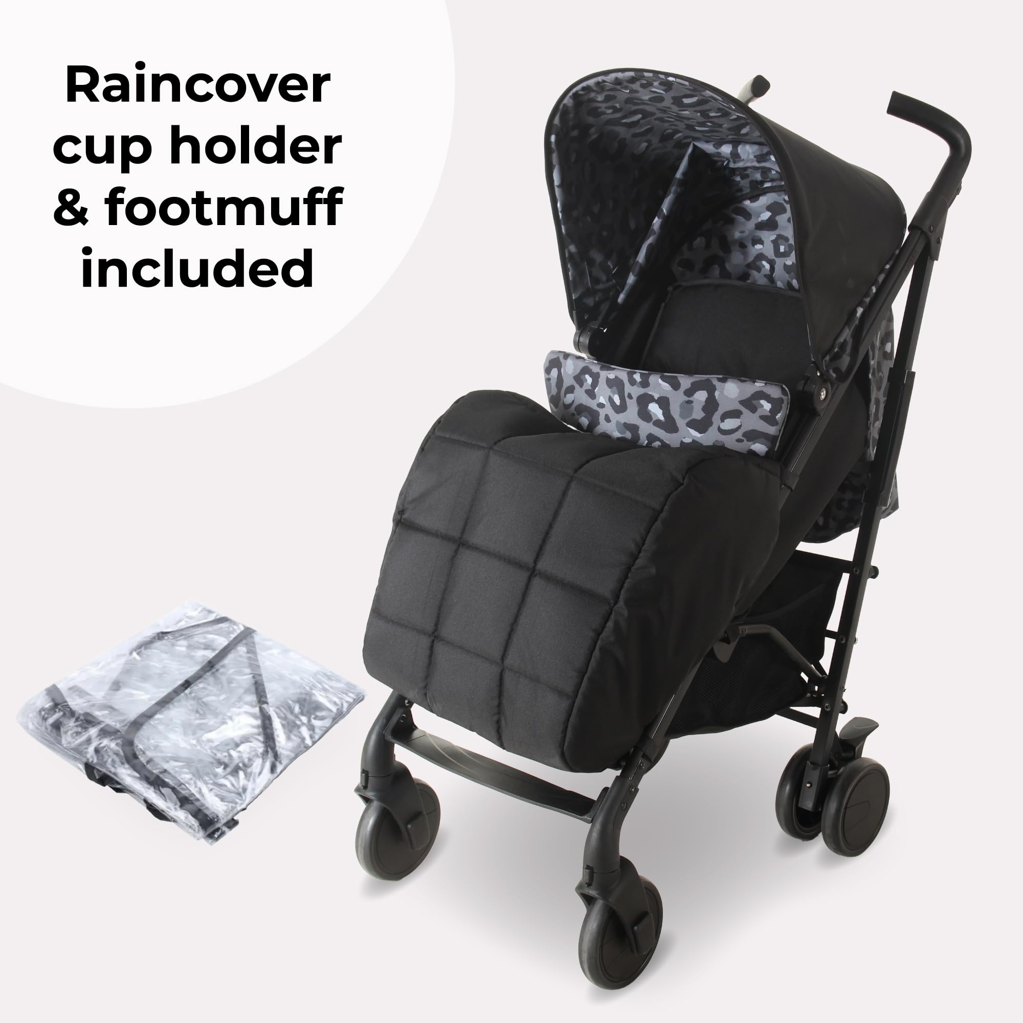 My Babiie MB51 Stroller – from Birth to 4 Years (22kg), Lightweight, Umbrella Fold, Travel Buggy for Toddlers, Pushchair Includes Footmuff, Cup Holder, Rain Cover - Black Leopard — view 3