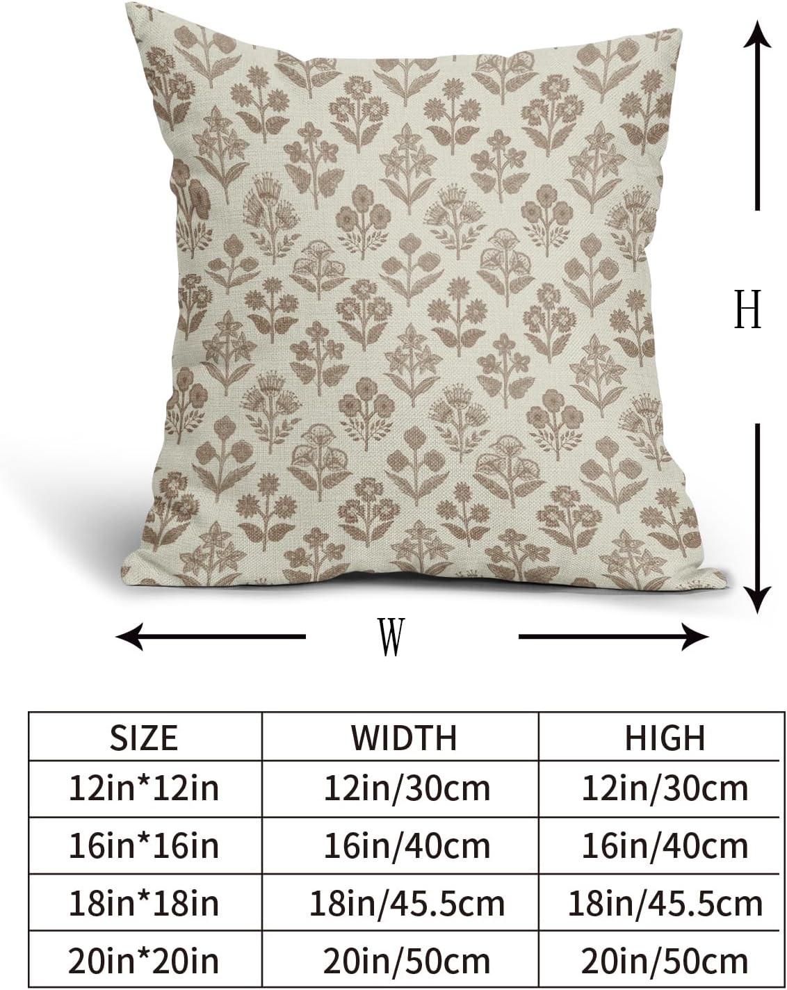 Brown Floral Pillow Covers 18x18 Inch Set of 2, Vintage Flower Block Print Pattern Decorative Throw Pillowcases Outdoor Farmhouse Cushion Covers Spring Summer Rustic Sofa Couch Bed Decor - Image 5