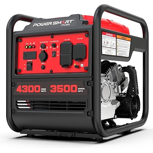 PowerSmart 4300-Watt Portable Generator with Inverter Technology, 3500W Rated, 223cc 4-Stroke Gas Powered Engine, 30 Amp for Home Backup, Camping, Emergency