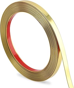 Hungbak Peel and Stick Wall Molding Trim, Flexible PVC Strip for Mirror, Cabinet, Tile Edge and DIY Home Decoration Glossy Gold, 16.4 ft x 0.8 in