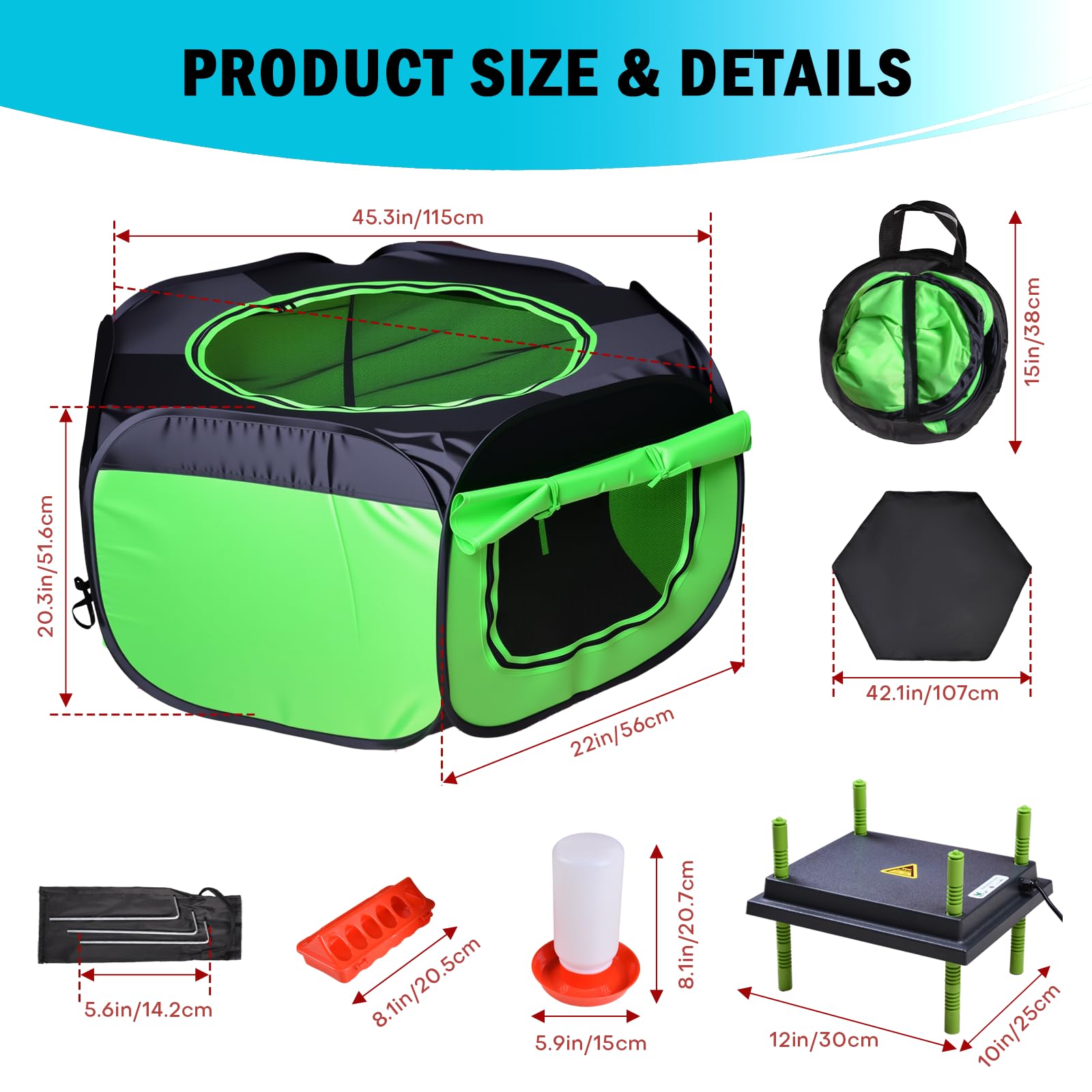 Tetuga Caja de cría de pollo para pollitos, kit de iniciación, caja de incubadora mejorada para pollitos, tienda de campaña con placa de calefacción de 10 x 12 pulgadas, paquetes 4 en 1 con comedero