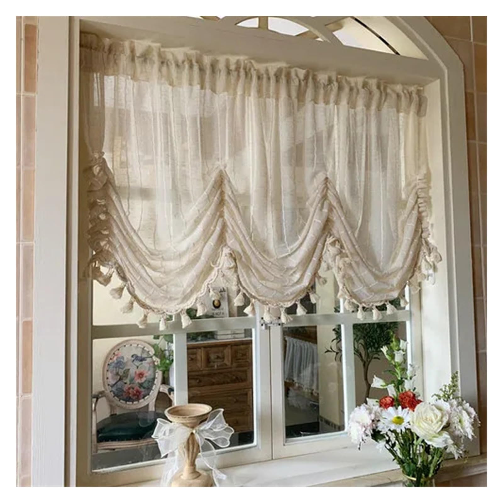 Tende a pacchetto con tende a pacchetto verticali per finestra in tulle bianco, tende velate per soggiorno, camera da letto, sala da pranzo (larghezza 150 cm x altezza 100 cm)