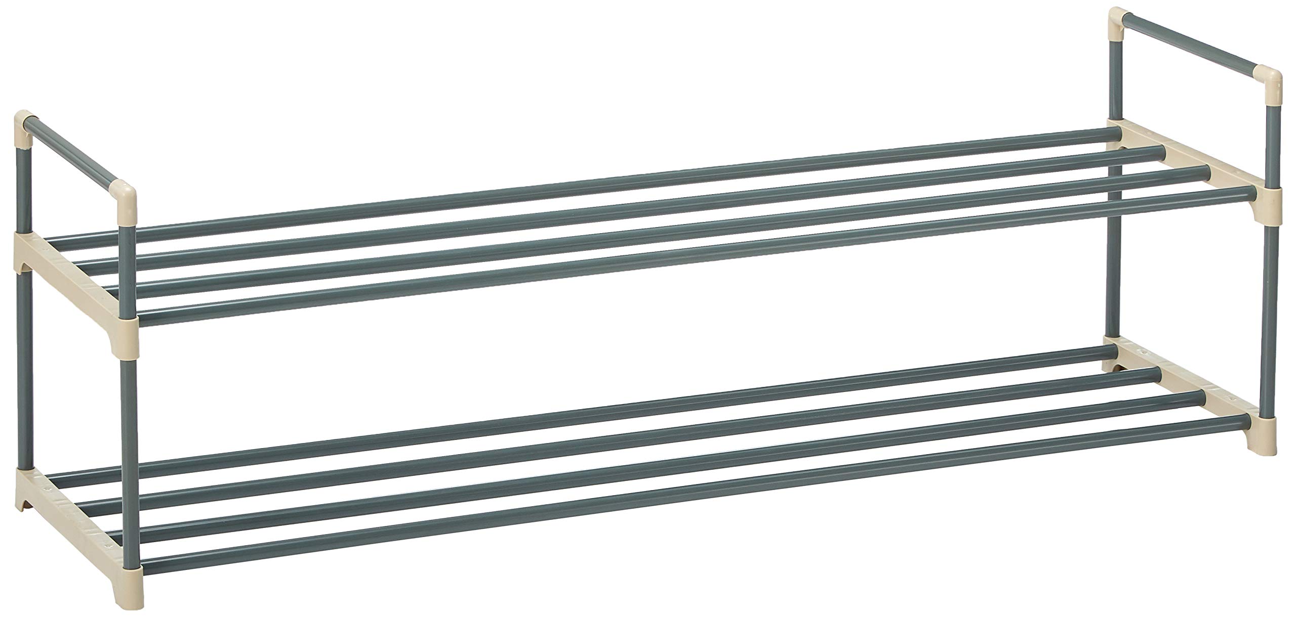 Home-Complete Shoe Rack with 2 Shelves – Two Tiers for 12 Pairs For Bedroom, Entryway, Hallway, and Closet – Storage and Home Organization, White and Grey