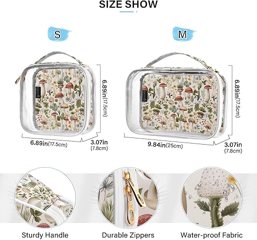 Miniatura 4 de Mushroom Plant Clear Toiletry Bag for Traveling,2 Pack Makeup Cosmetic Bag with Zipper,Travel Bag for Toiletries,Travel Essentials 21214615