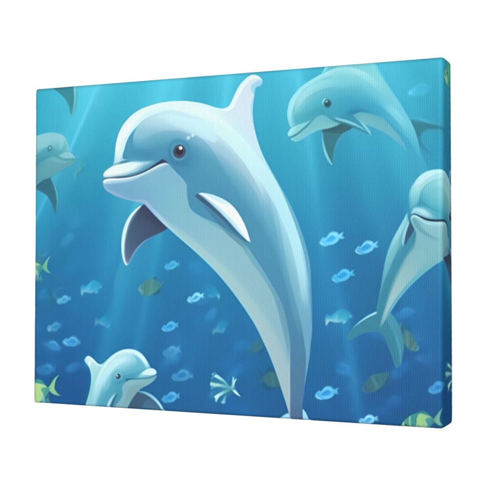 KLOPH Dolphin Canvas Wall Art for Living Room 12"x16" Modern Artwork Painting for Bathroom Hanging Canvas Prints Aesthetic Wallart for Bedroom Kitchen Office Wall Decor