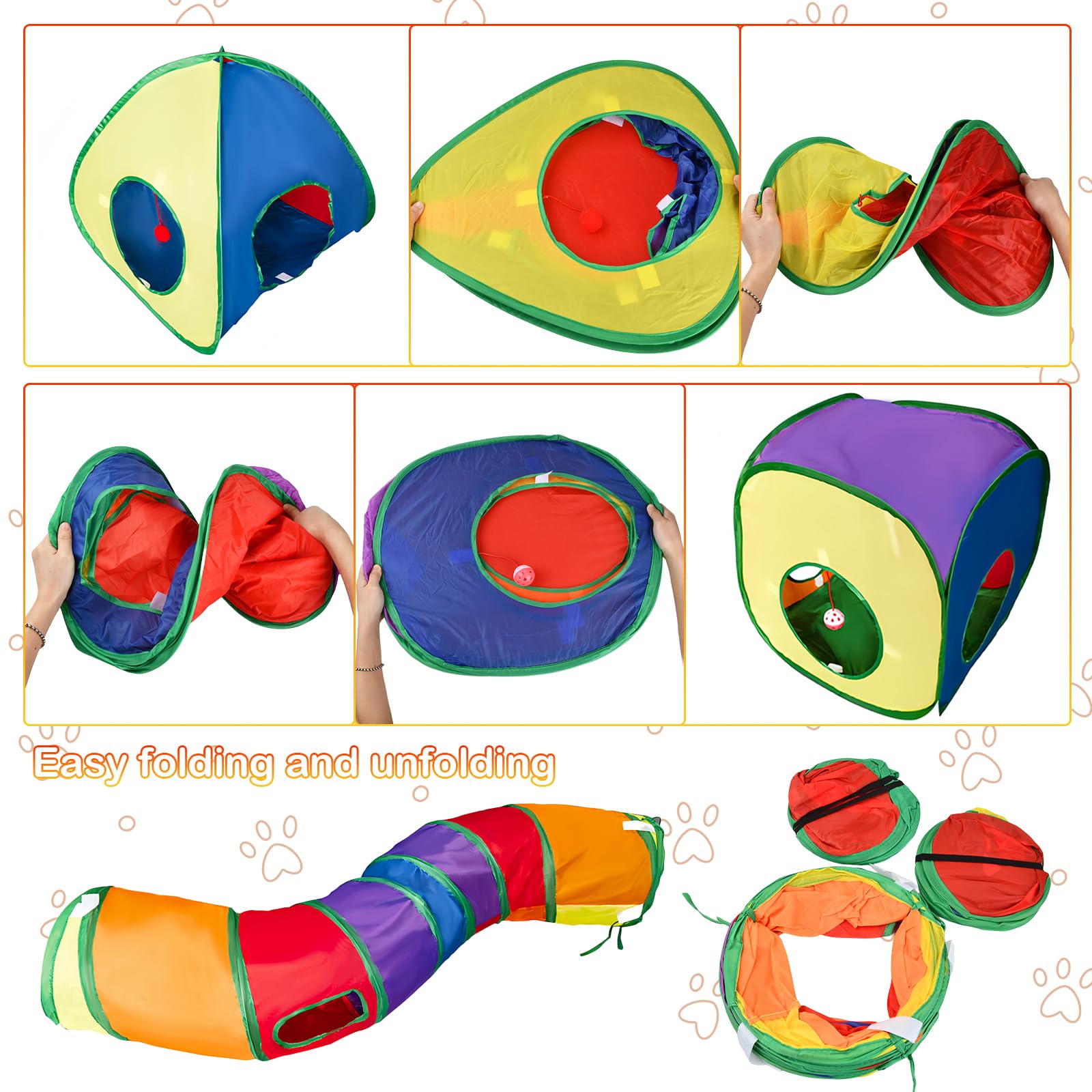 3 en 1 Túnel de Juego para Gatos y Perros, Tienda de Campaña Plegable para Interiores y Exteriores, Interactivo Juguete para Conejos (A)