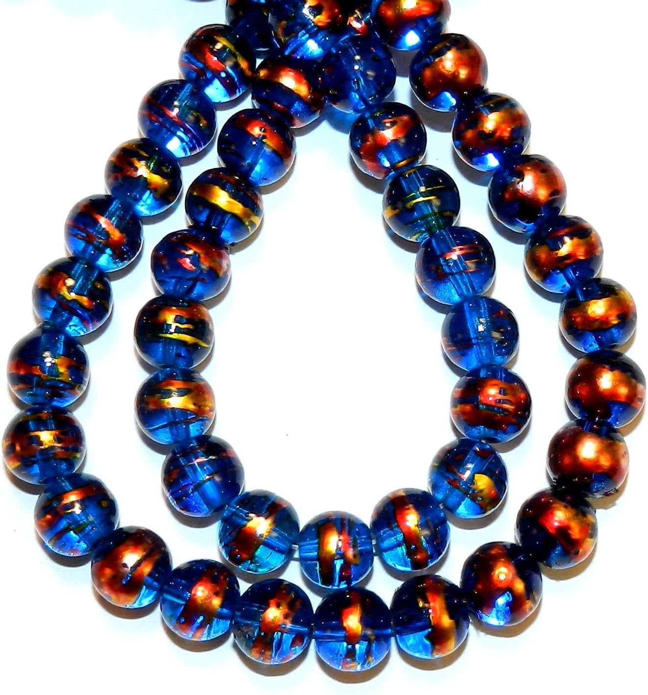 G1752 Dark Blue 8mm Round Multi-Swirl Metallic Drawbench Glass Beads 30-Inch Strand for DIY Arts, Crafts, Beading & Jewelry Making