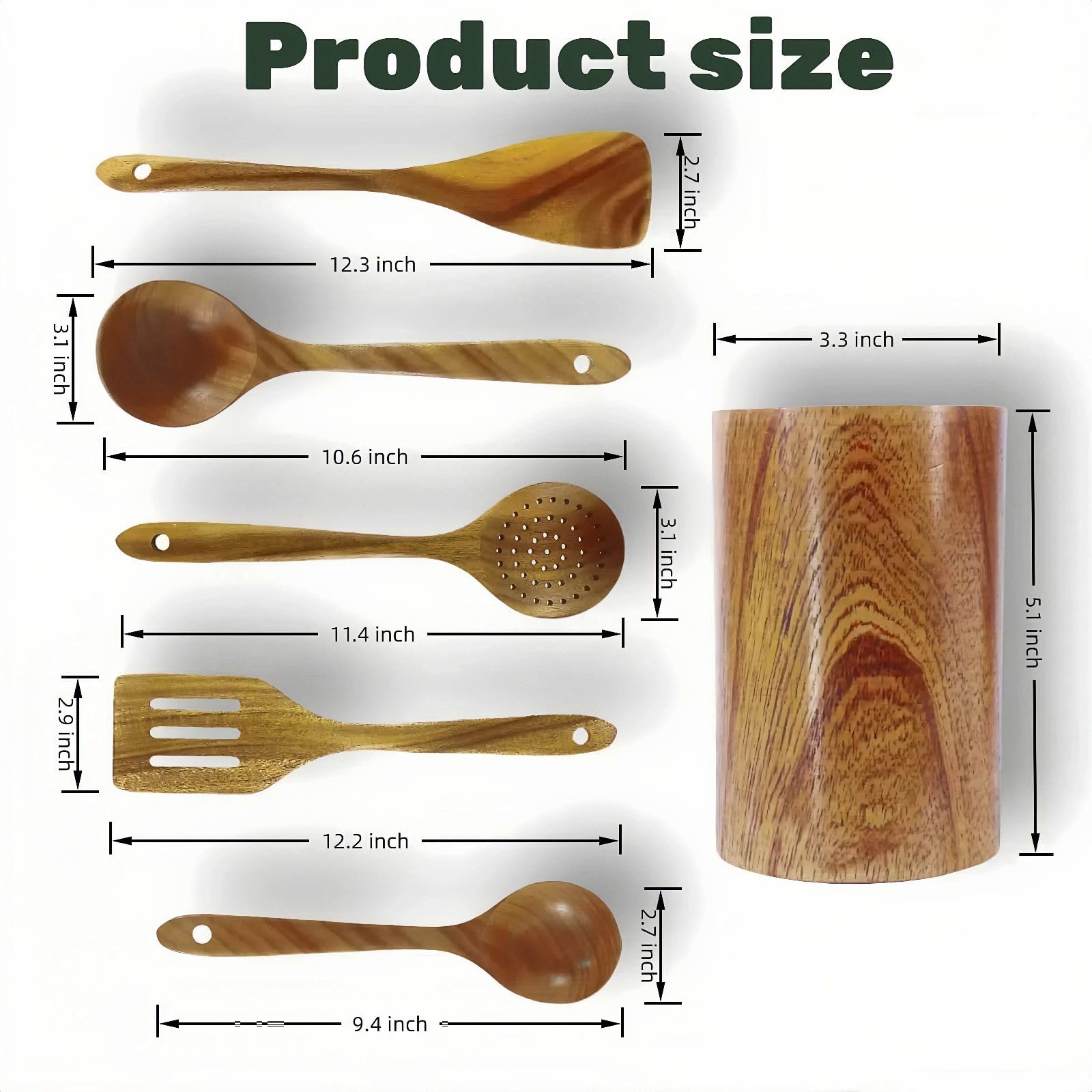 Juego de 6 cucharas de madera, utensilios de cocina de madera, ollas antiadherentes y utensilios de cocina, resistentes, ligeros y resistentes al calor