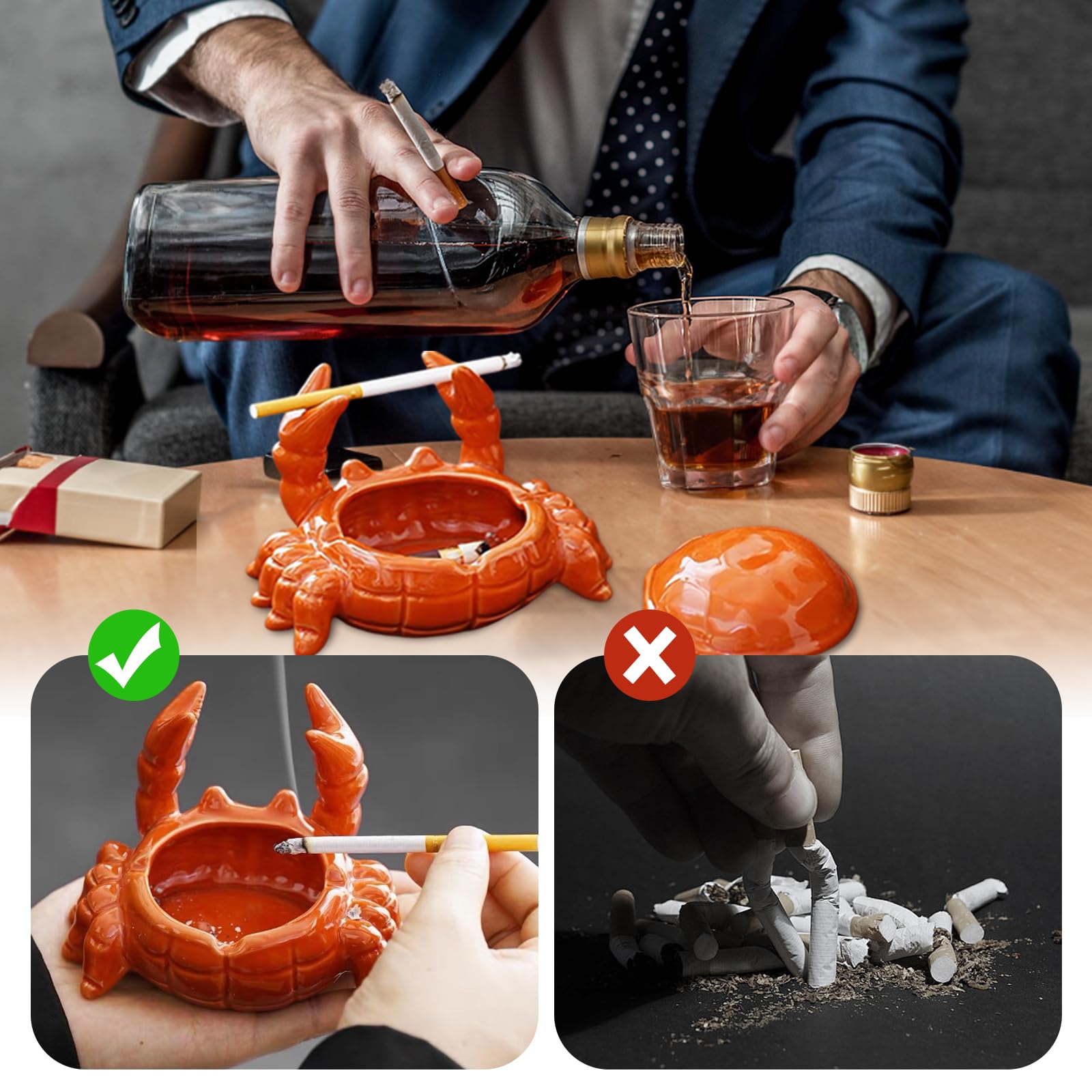 Popielniczka, elegancka ceramiczna popielniczka z pokrywką, kreatywna i zabawna, przeciw muchom, do salonu i biura domowego