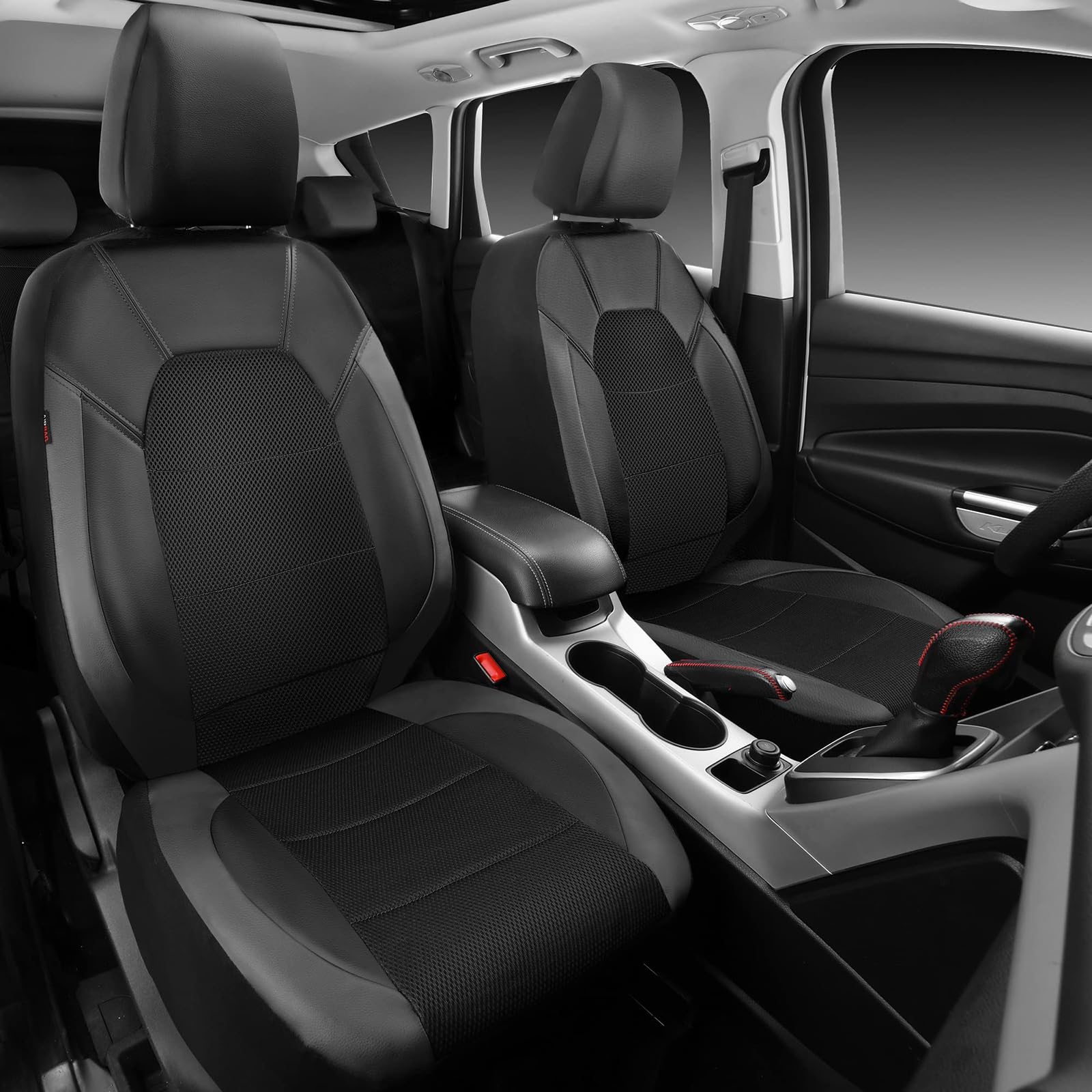 Coprisedili Auto per Lancia Musa 2004-2007 2008 2009 2010 2011 2012, Pelle Copri Sedili Impermeabile Anteriori e Posteriori Coprisedile, Protezione del Sedile Auto Copertura,B Black+Grey