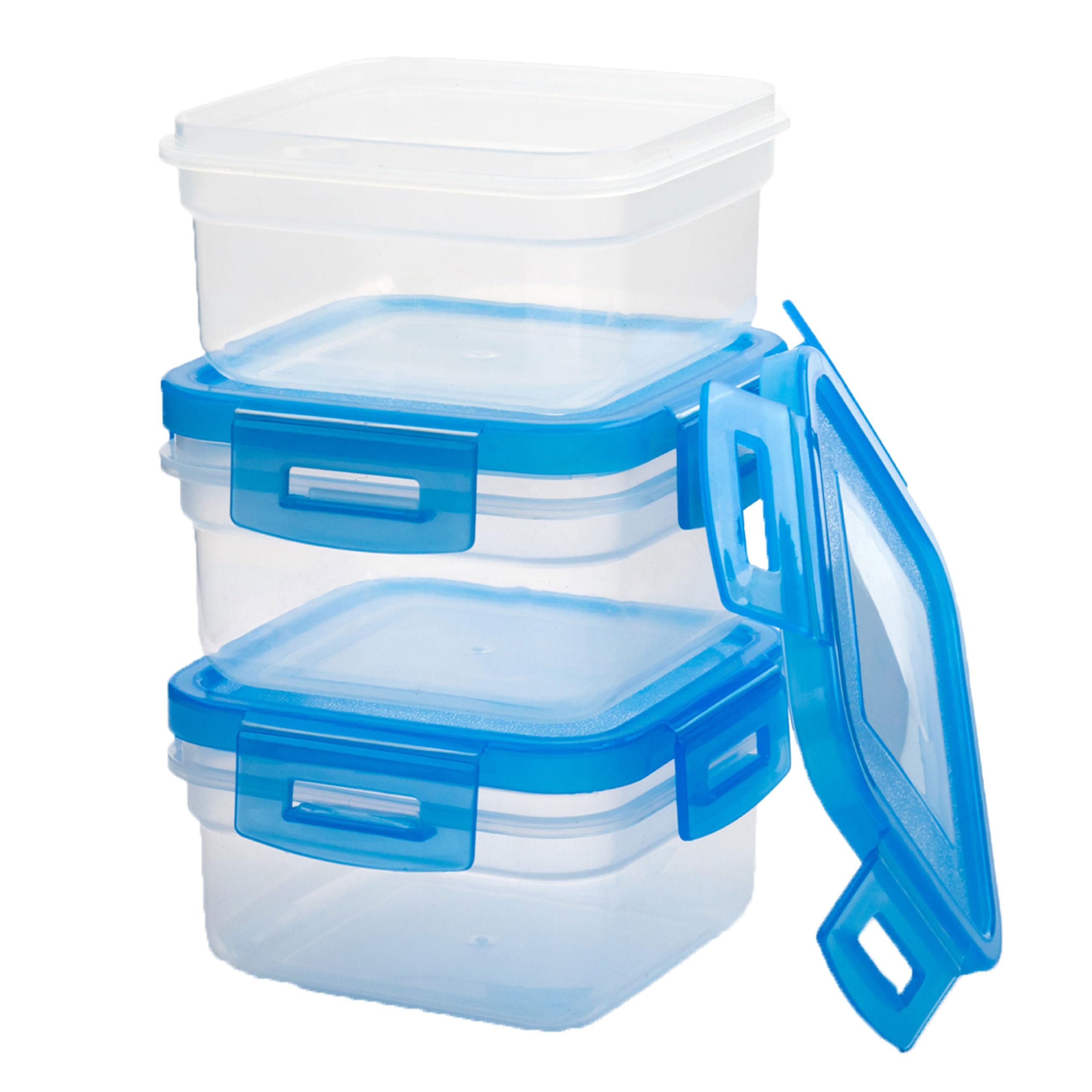 HOMESHOPA 3 Pack Square Plastic Food Storage Containers 200ml, Leak-Proof, Stackable & Airtight Fridge Containers with Clip Lock Lid, BPA Free, Microwave Freezer & Dishwasher Safe