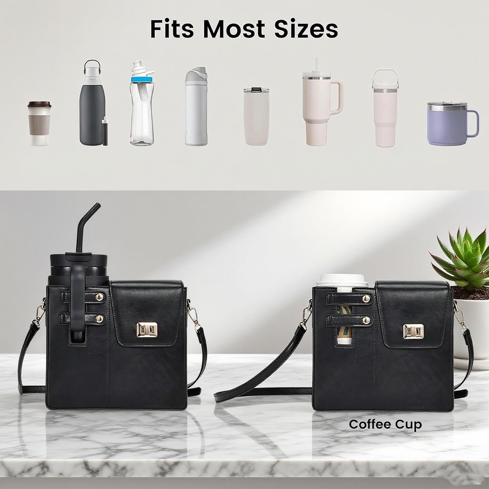 Torba crossbody na butelkę na wodę na kubek Stanley 1,134 g, torba na ramię ze skóry PU z odpinanym paskiem, torebka z wieloma kieszeniami z uchwytem na butelkę, pasuje do większości kubków - idealna
