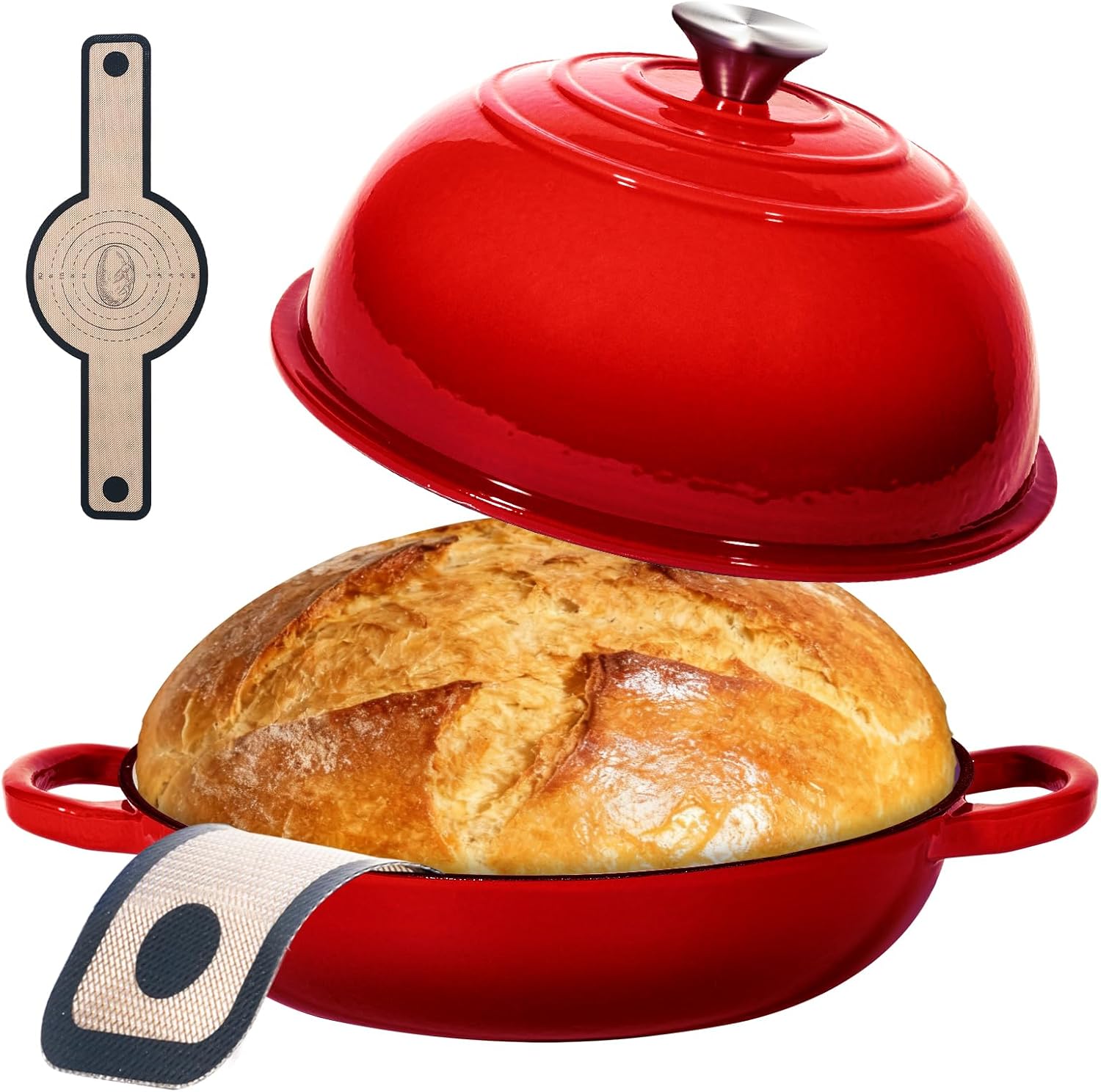 ONKO Dutch Oven For Sourdough Bread Baking, 6QT Enameled Cast Iron Dutch Oven Pot With Lid, Non-stick Sourdough Baking Pan with Bread Dome, Round Ceramic Dutch Ovens Pot with Cloche for Homemade - Thumbnail 2